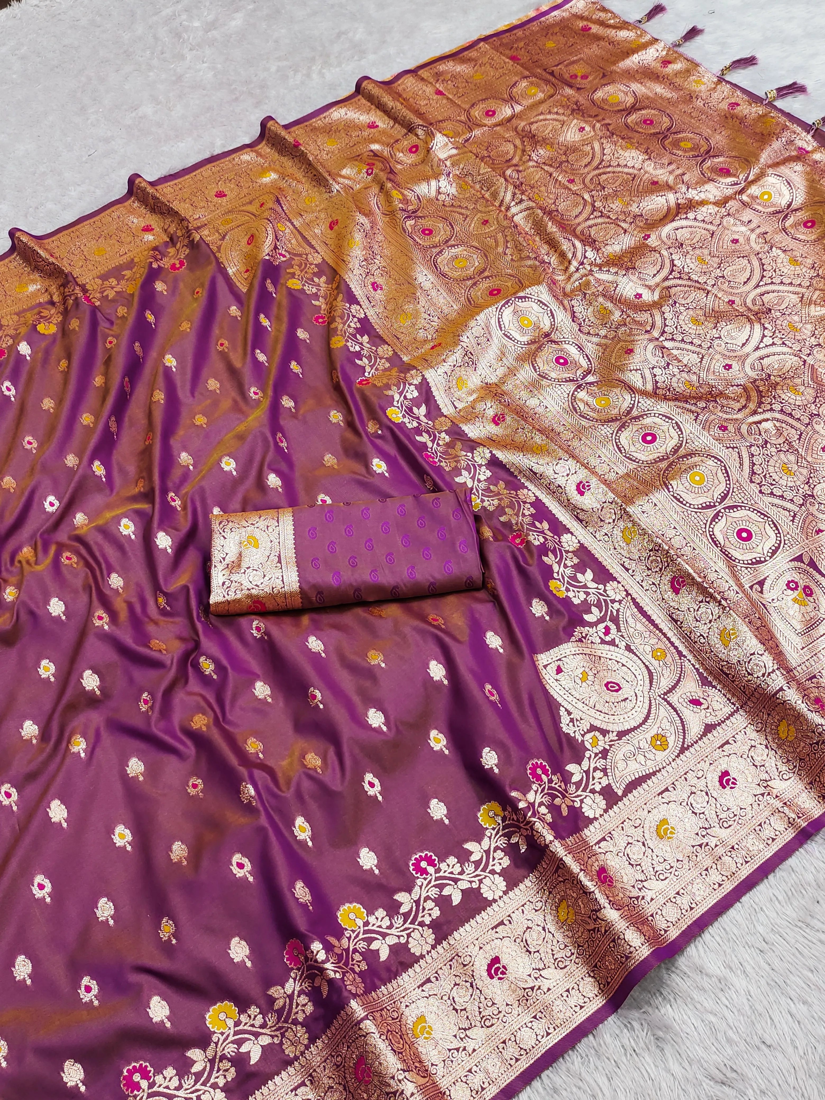 Soft Banarasi Silk Zari Weaving Rich Pallu Saree