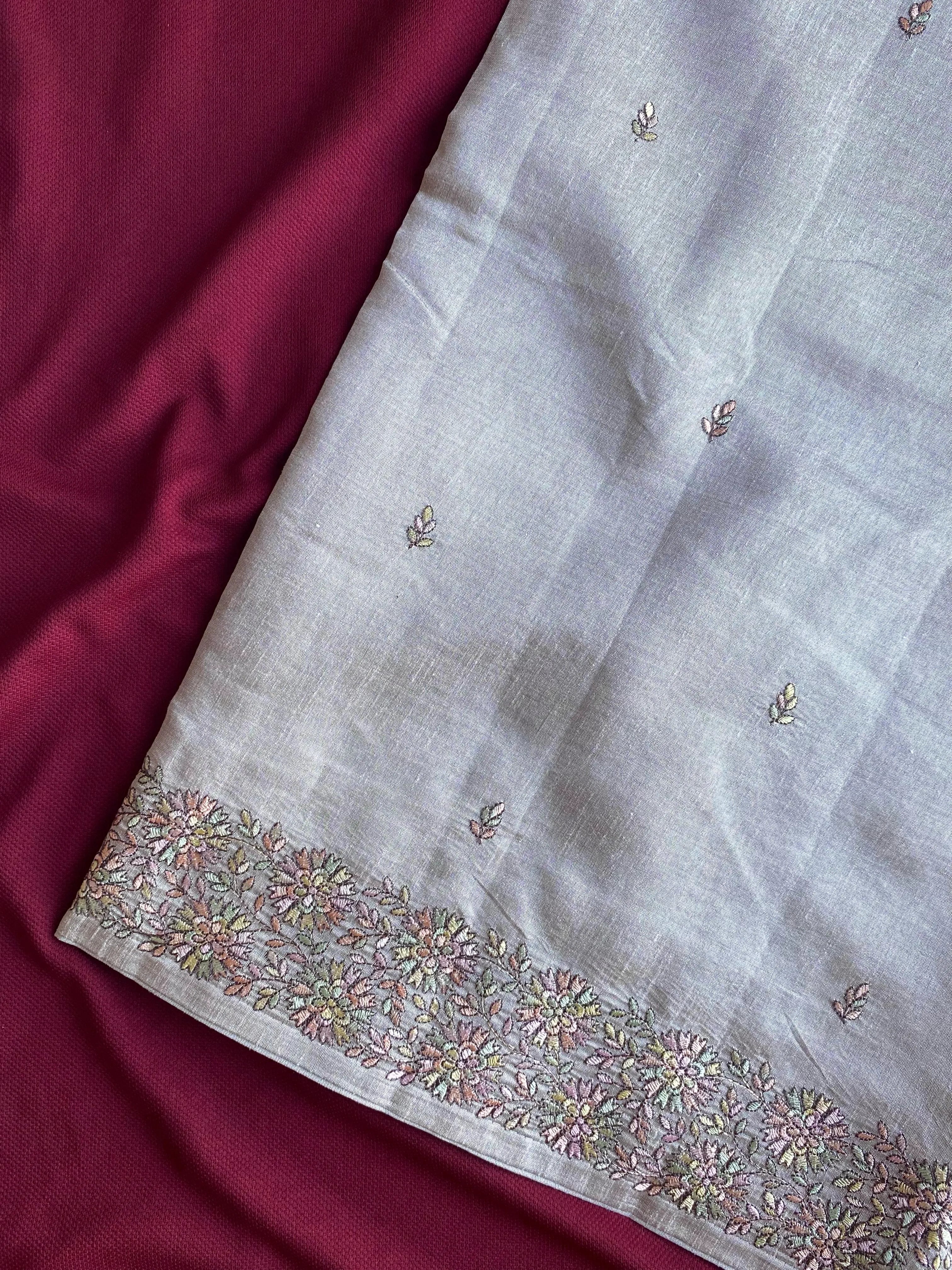 Designer Tussar Embroidered Saree