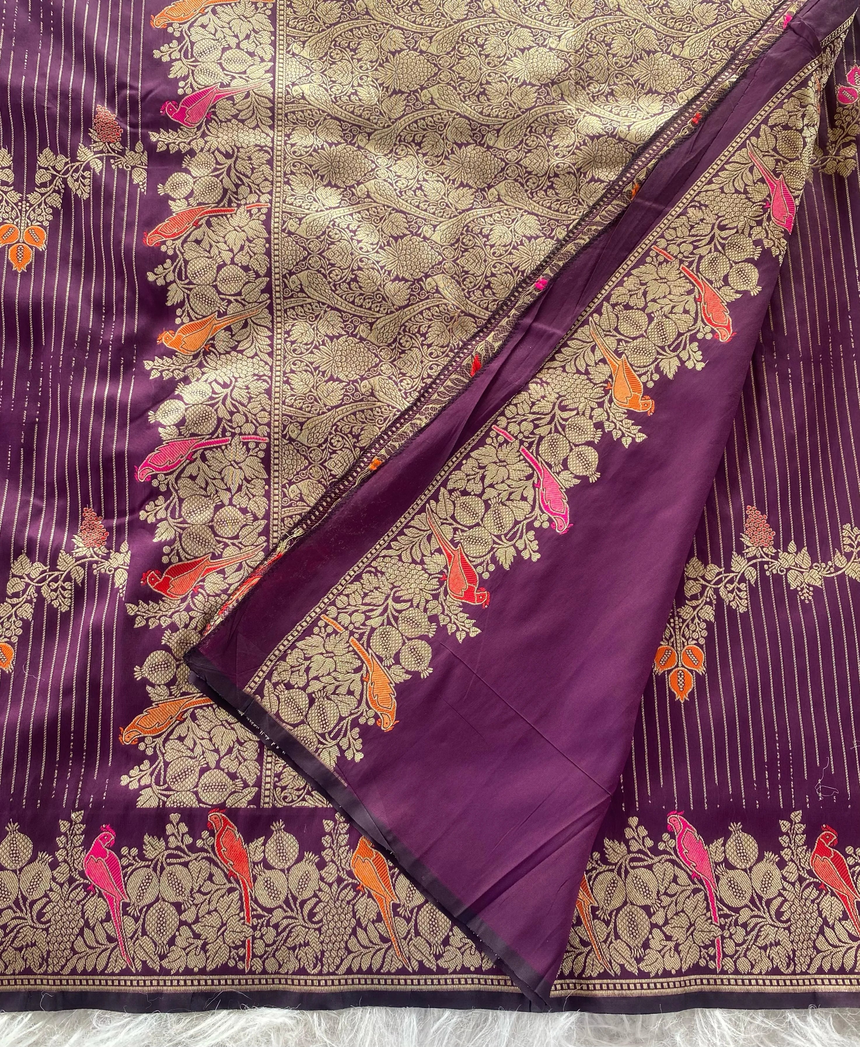 Banarasi Mushro Satin Silk Zari Banarasi Weaving Saree (Product Code: AS-892)