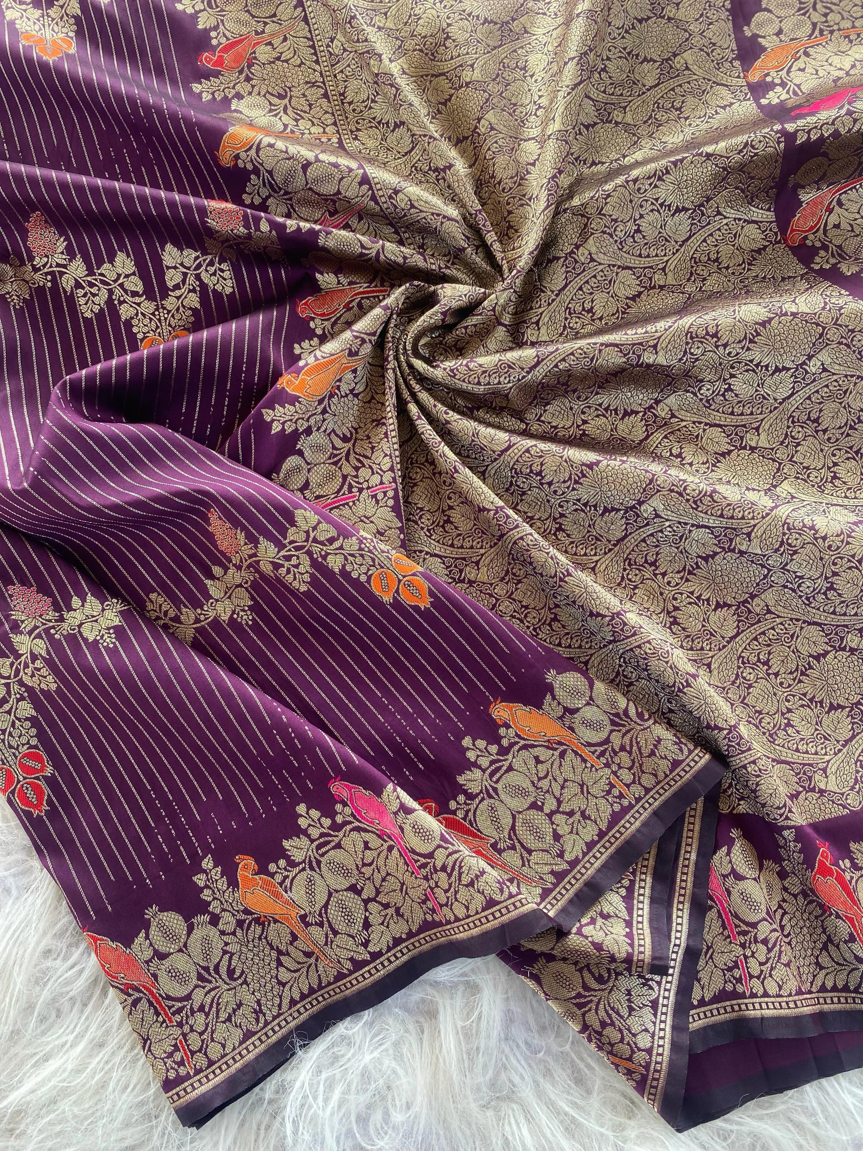 Banarasi Mushro Satin Silk Zari Banarasi Weaving Saree (Product Code: AS-892)
