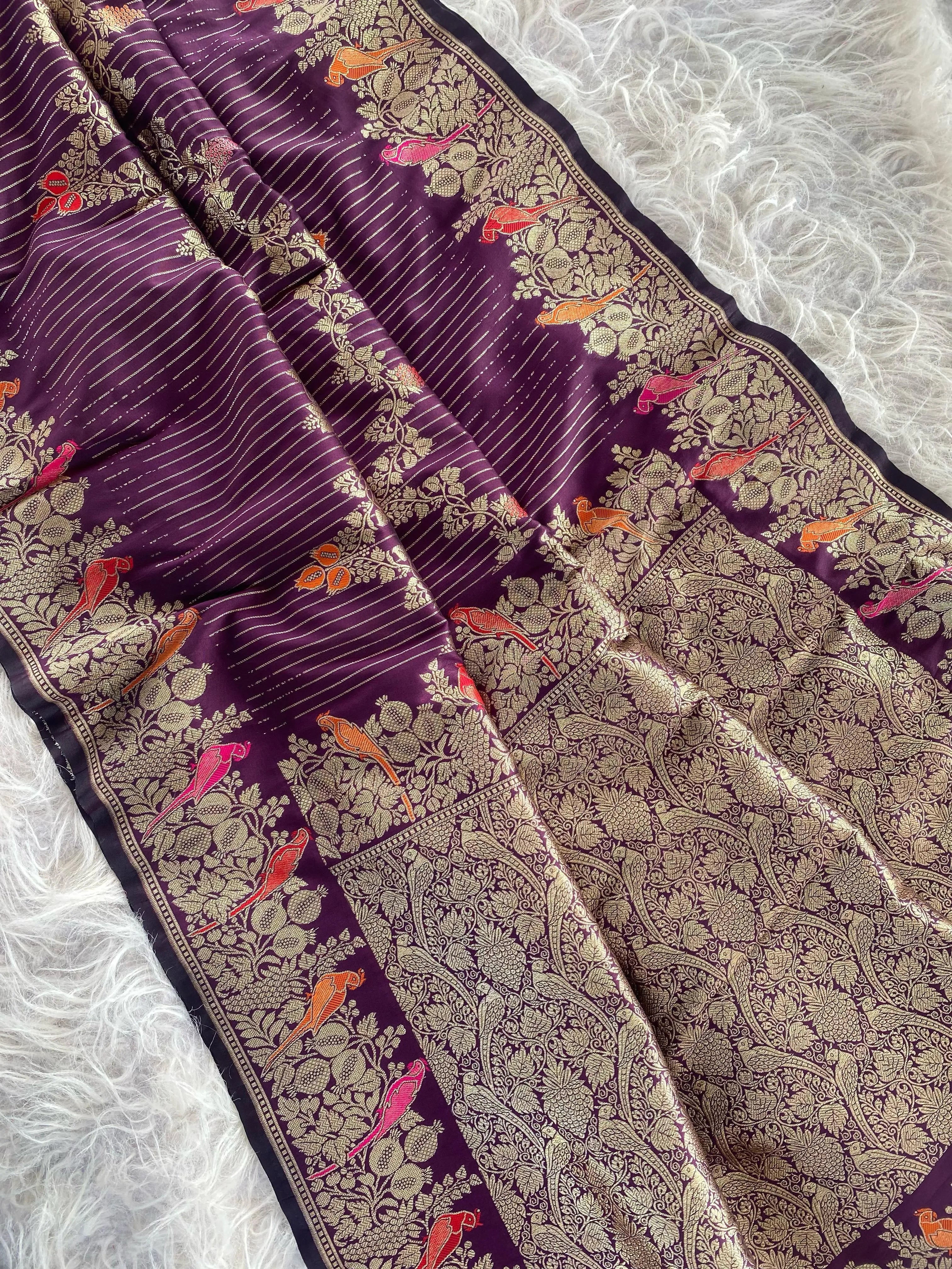 Banarasi Mushro Satin Silk Zari Banarasi Weaving Saree (Product Code: AS-892)