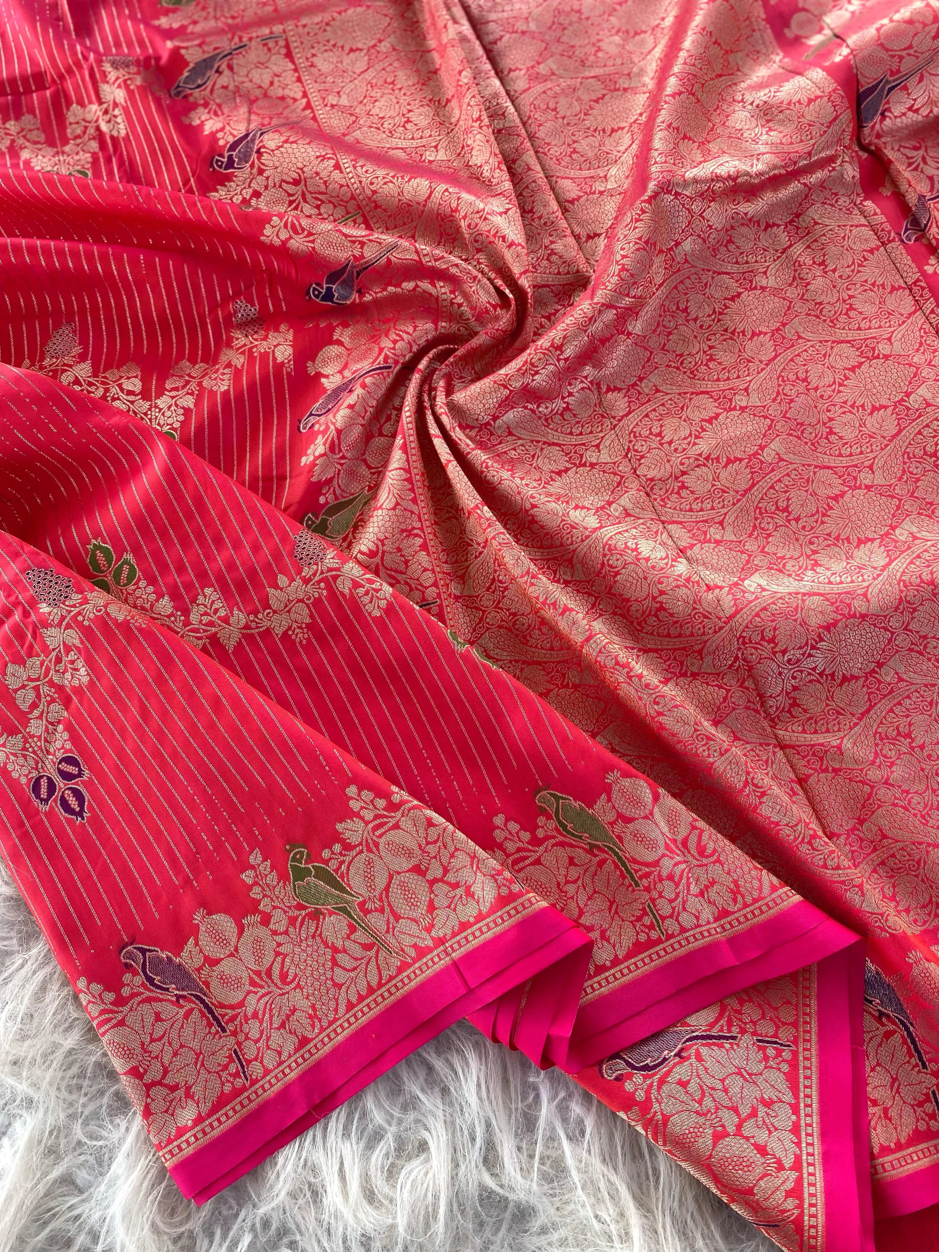 Banarasi Mushro Satin Silk Zari Banarasi Weaving Saree (Product Code: AS-892)
