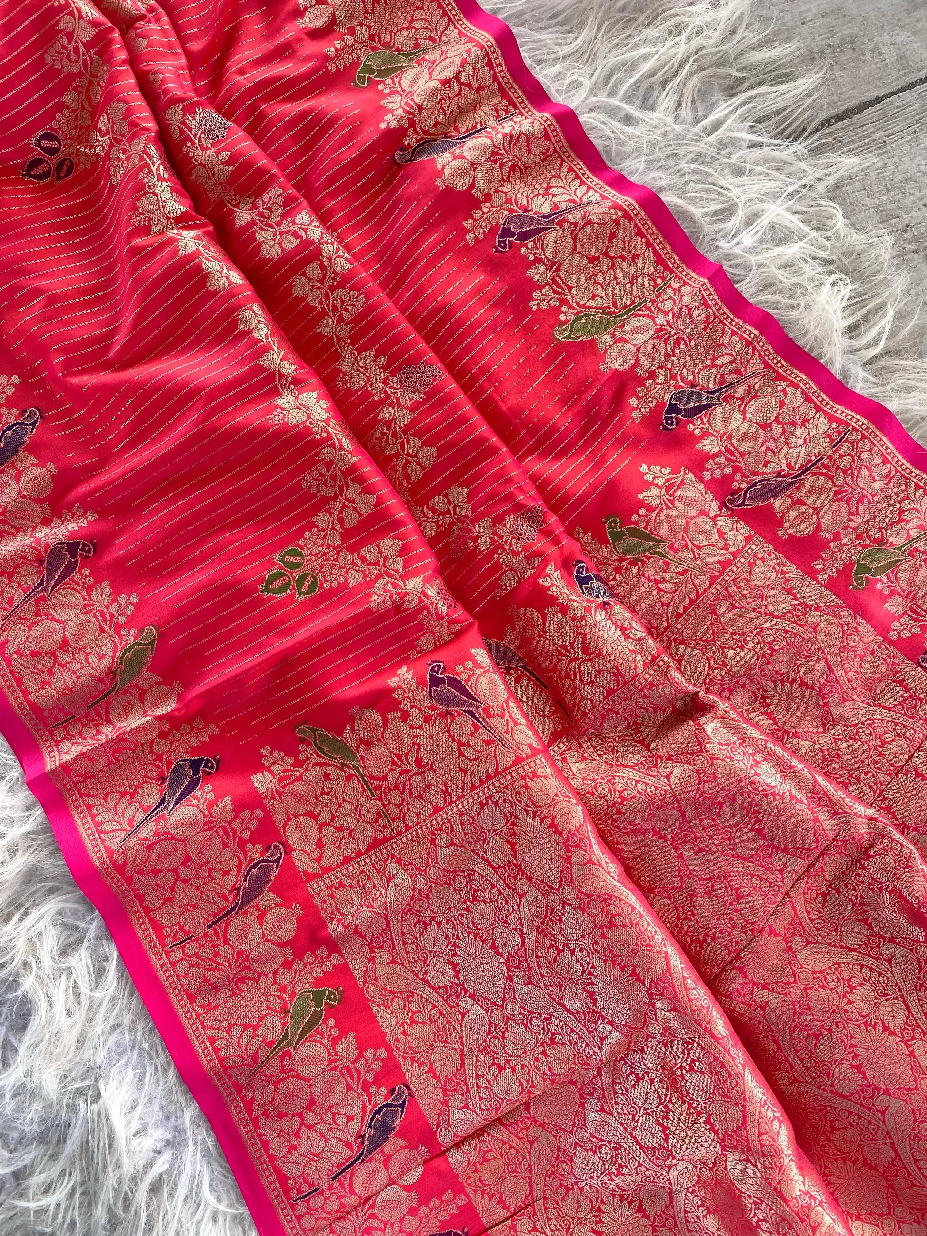 Banarasi Mushro Satin Silk Zari Banarasi Weaving Saree (Product Code: AS-892)