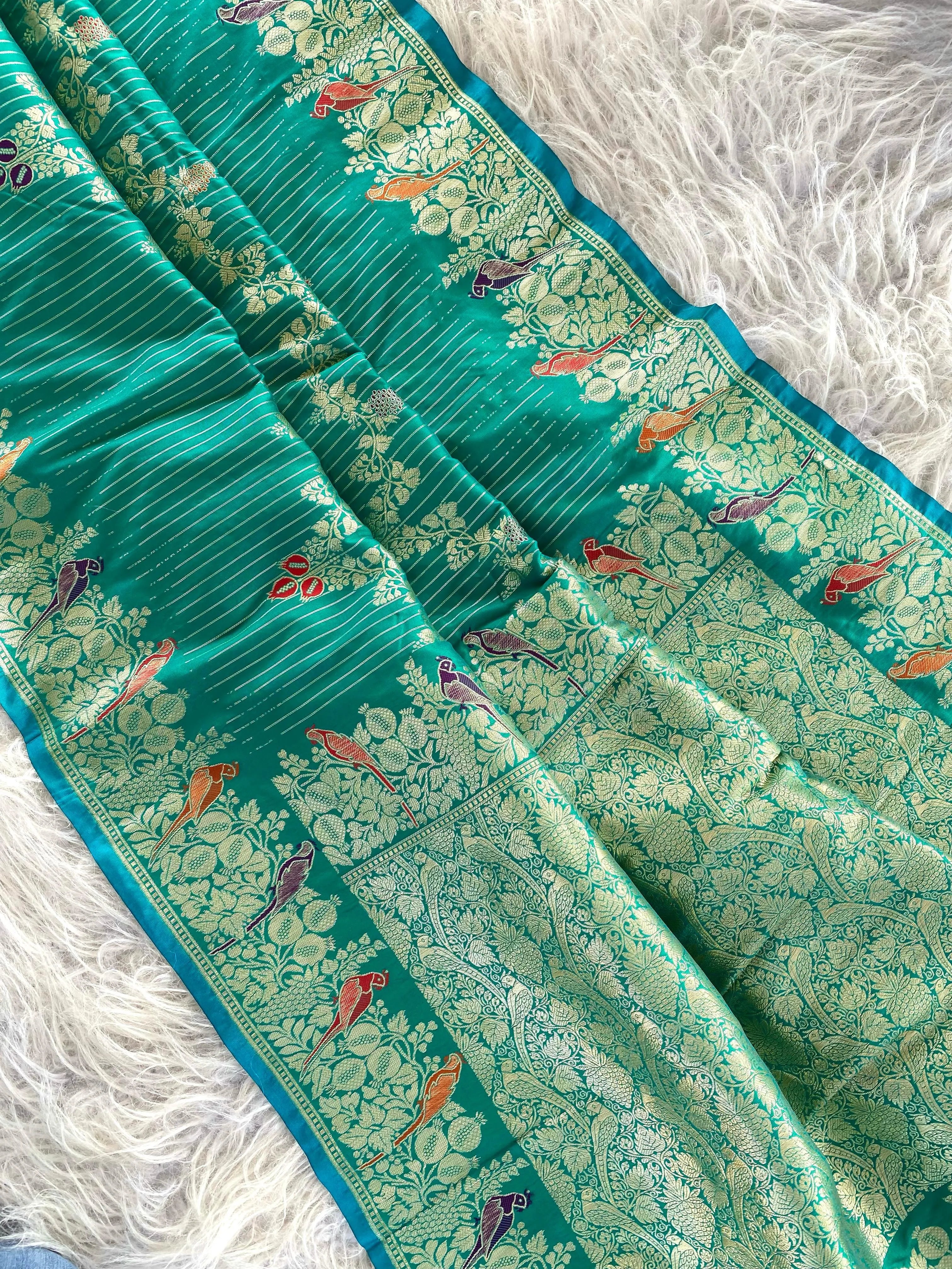 Banarasi Mushro Satin Silk Zari Banarasi Weaving Saree (Product Code: AS-892)
