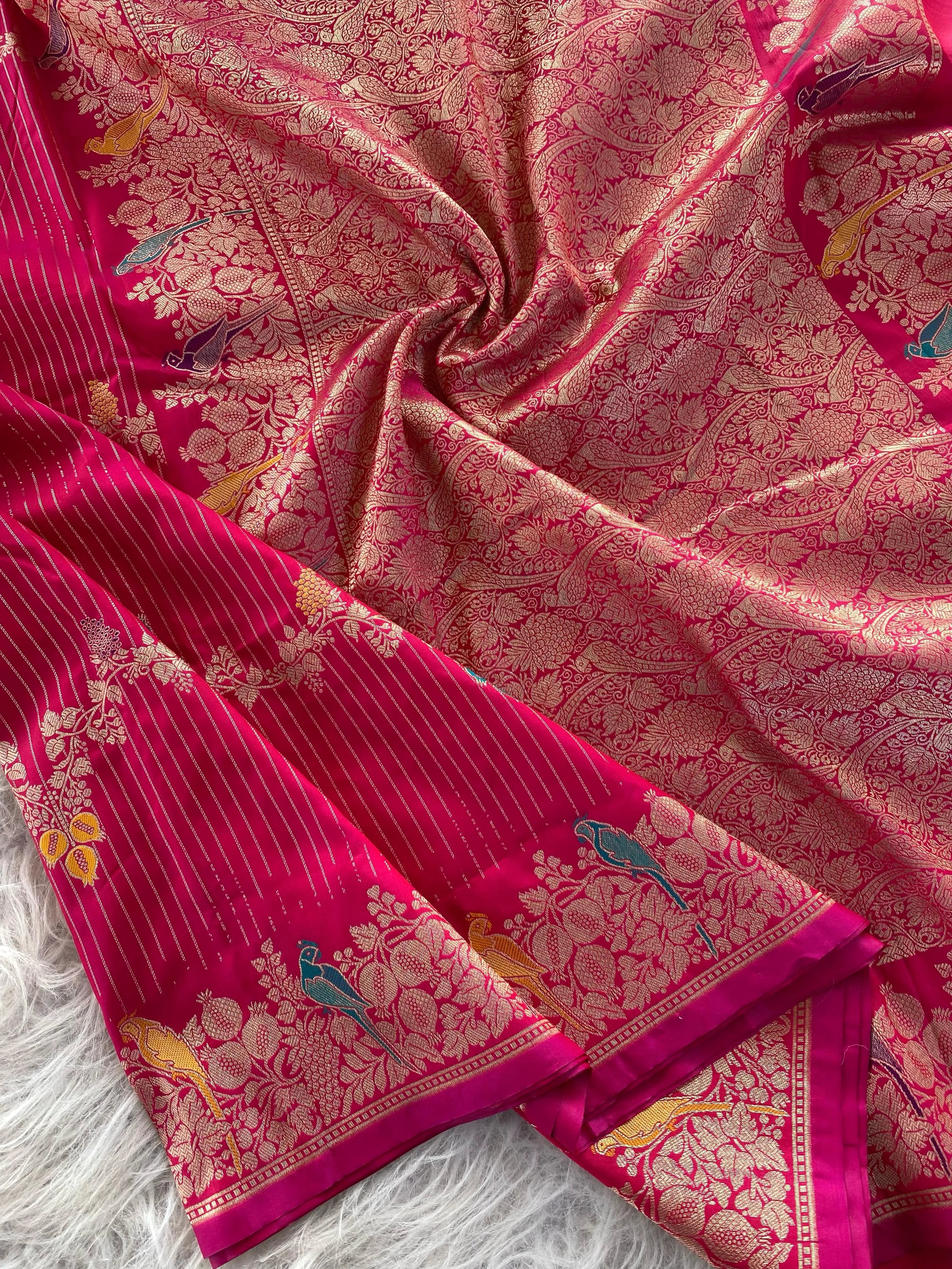 Banarasi Mushro Satin Silk Zari Banarasi Weaving Saree (Product Code: AS-892)