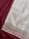 Tussar Silk Madhubani Embroidered Work Saree