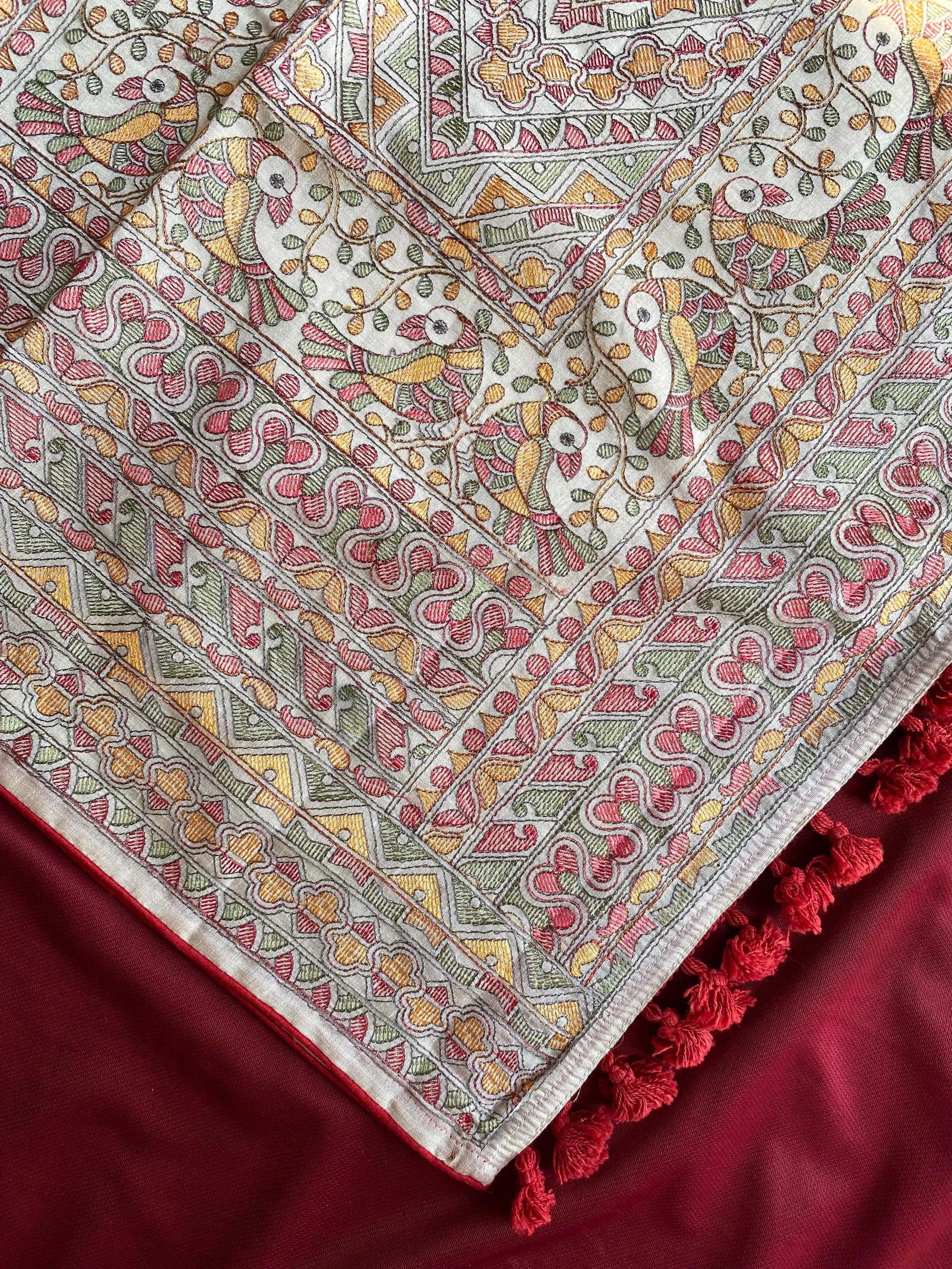 Tussar Silk Madhubani Embroidered Work Saree