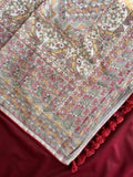 Tussar Silk Madhubani Embroidered Work Saree