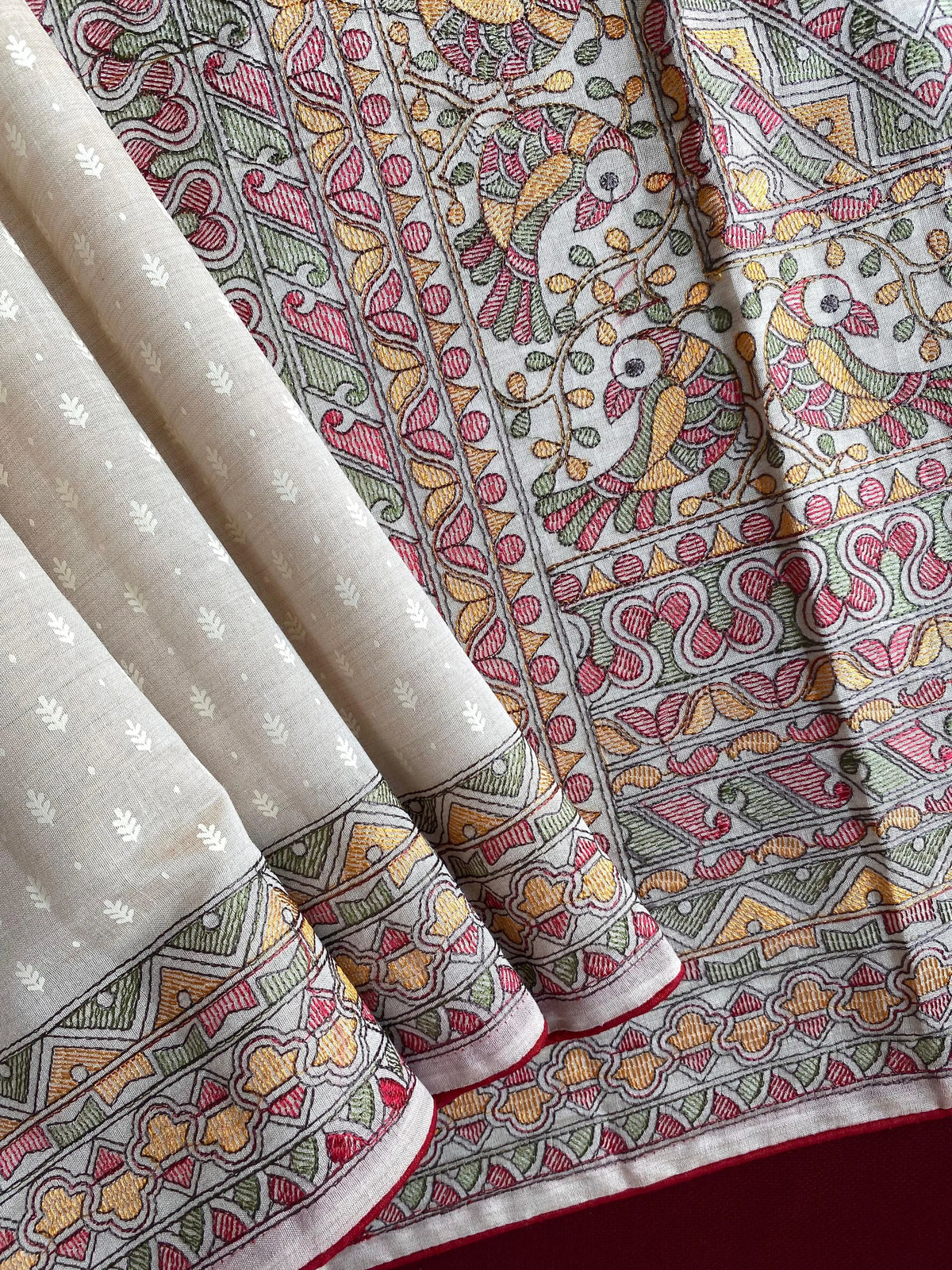 Tussar Silk Madhubani Embroidered Work Saree