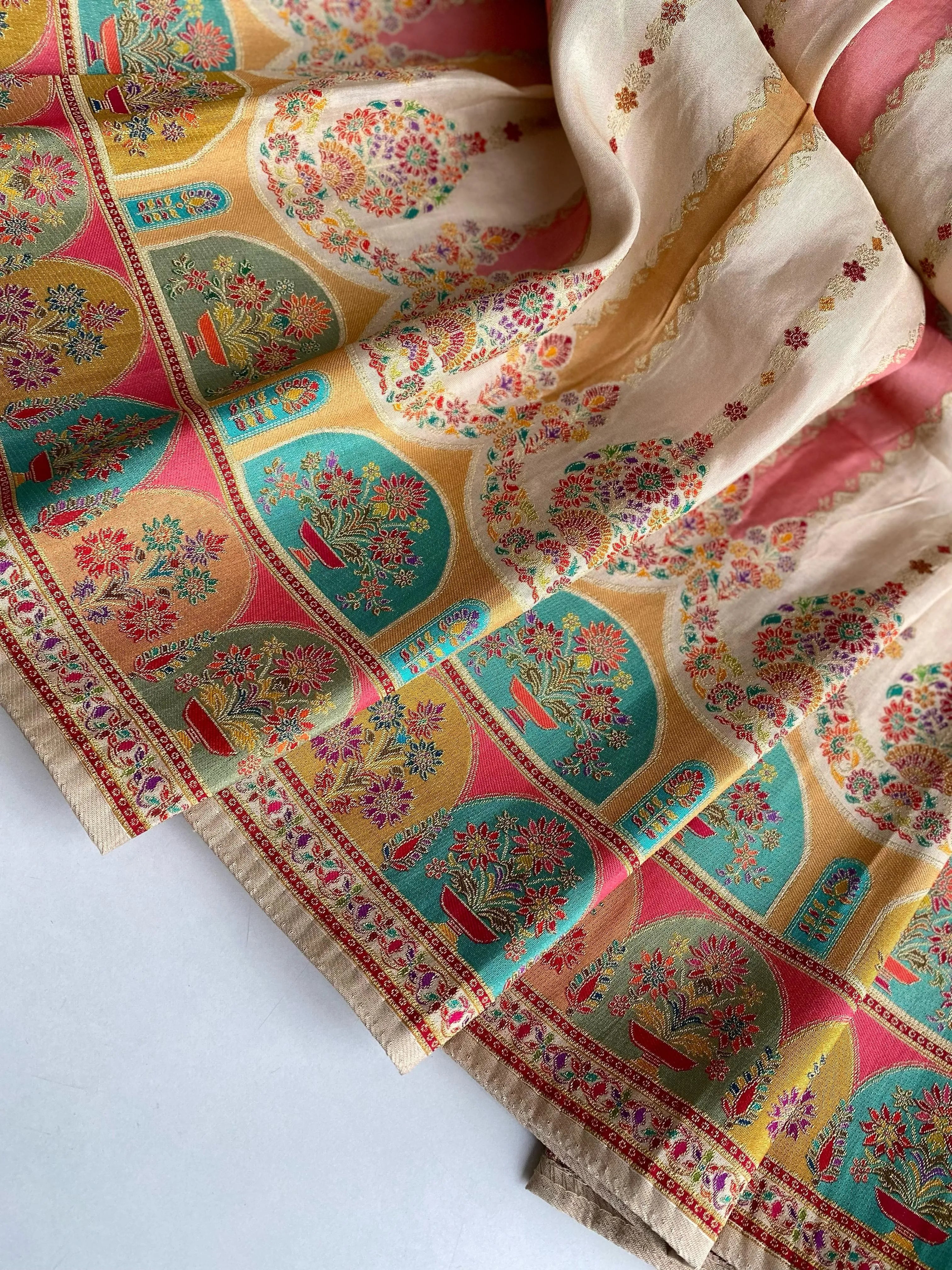 Moonga Silk Kashmiri Placement Printing Pashmina Saree