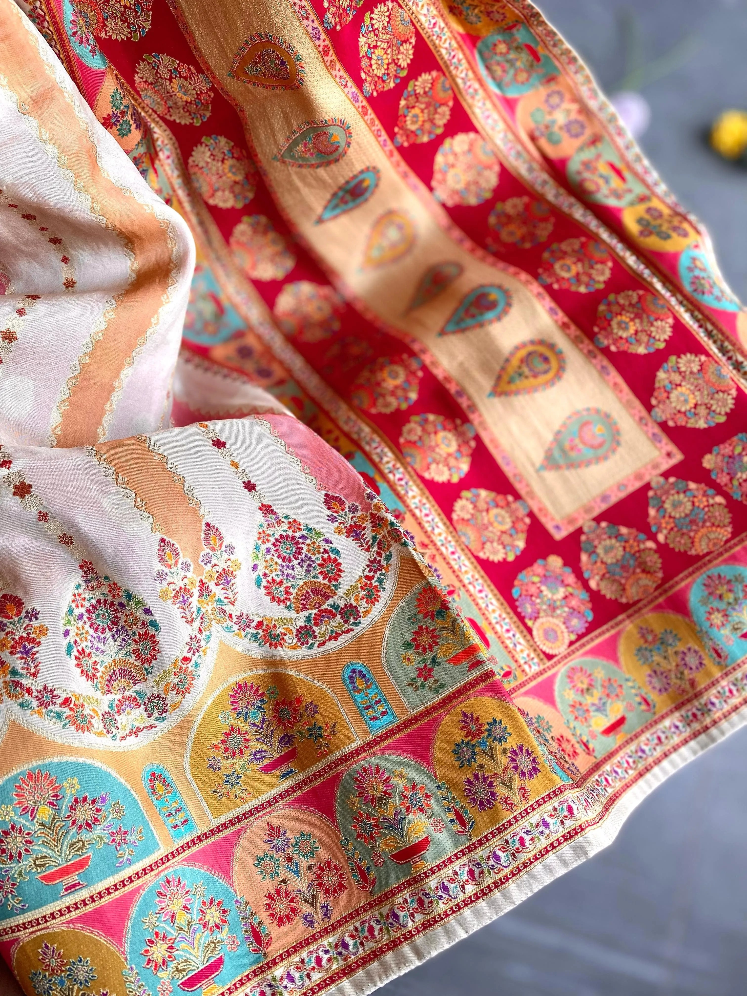 Moonga Silk Kashmiri Placement Printing Pashmina Saree
