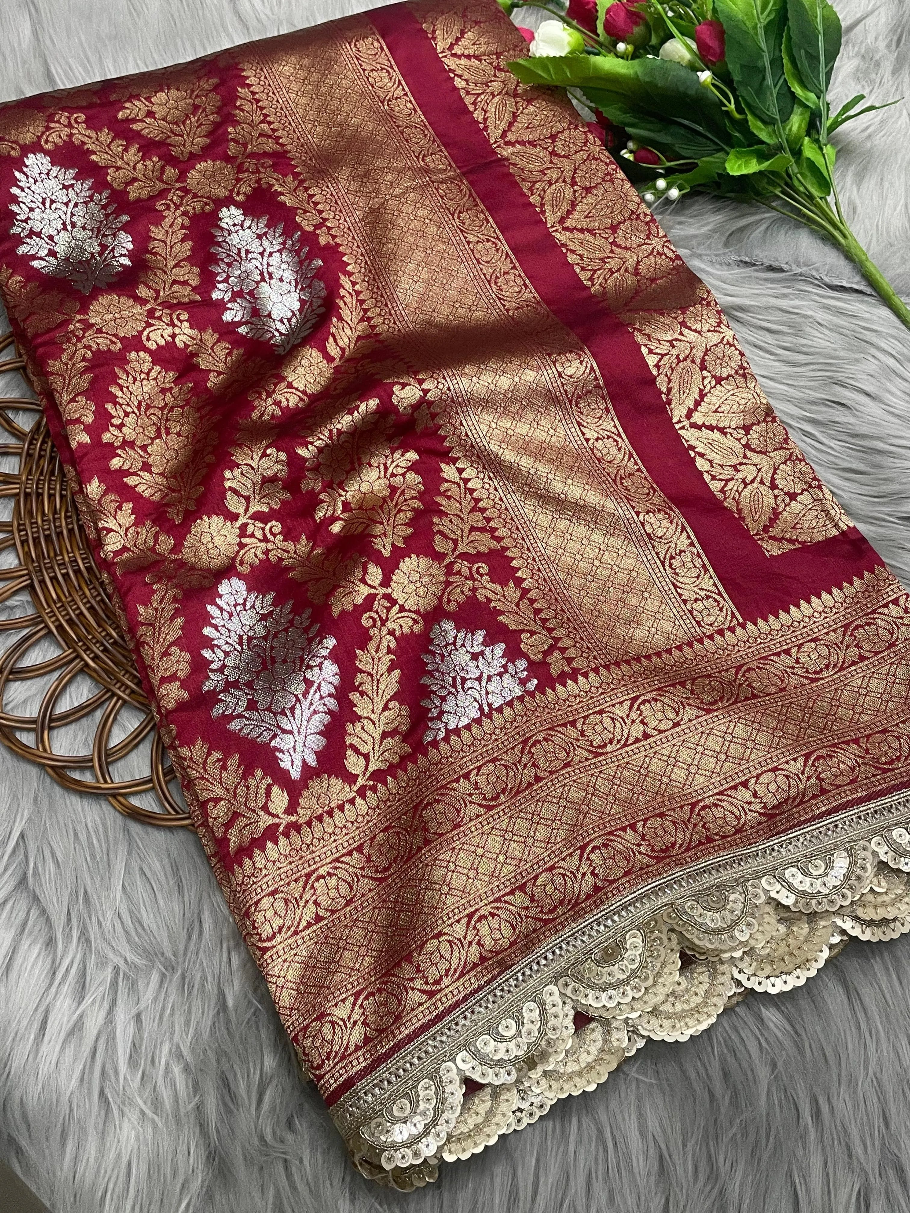Neeta Ambani Inspired Banarasi Katan SIlk Lace Saree