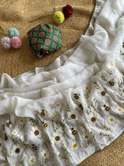 Space Silk Honeybee Embroidery Work Saree