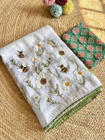 Space Silk Honeybee Embroidery Work Saree