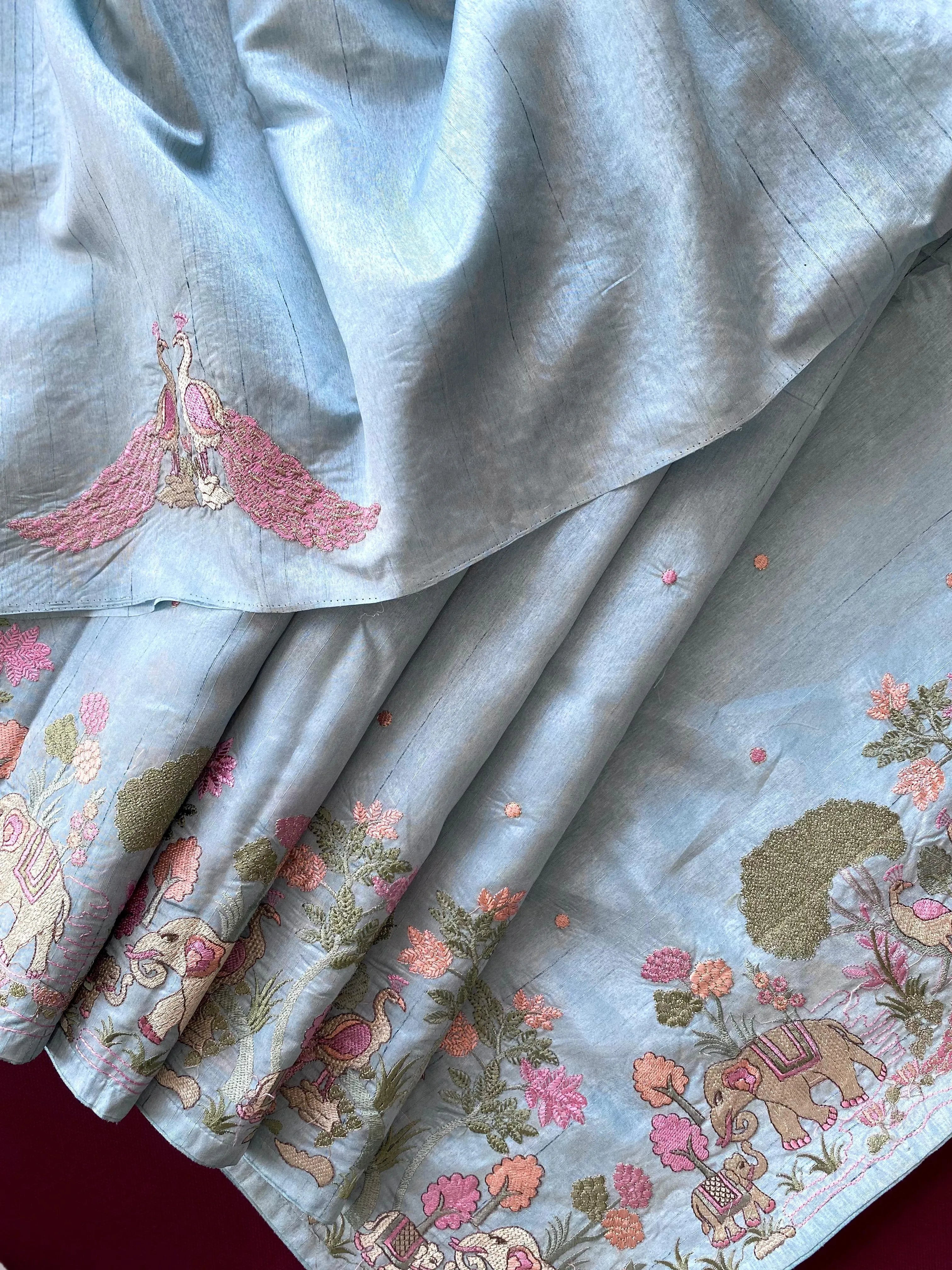 Pure Loom Tussar Silk Embroidery Work Saree