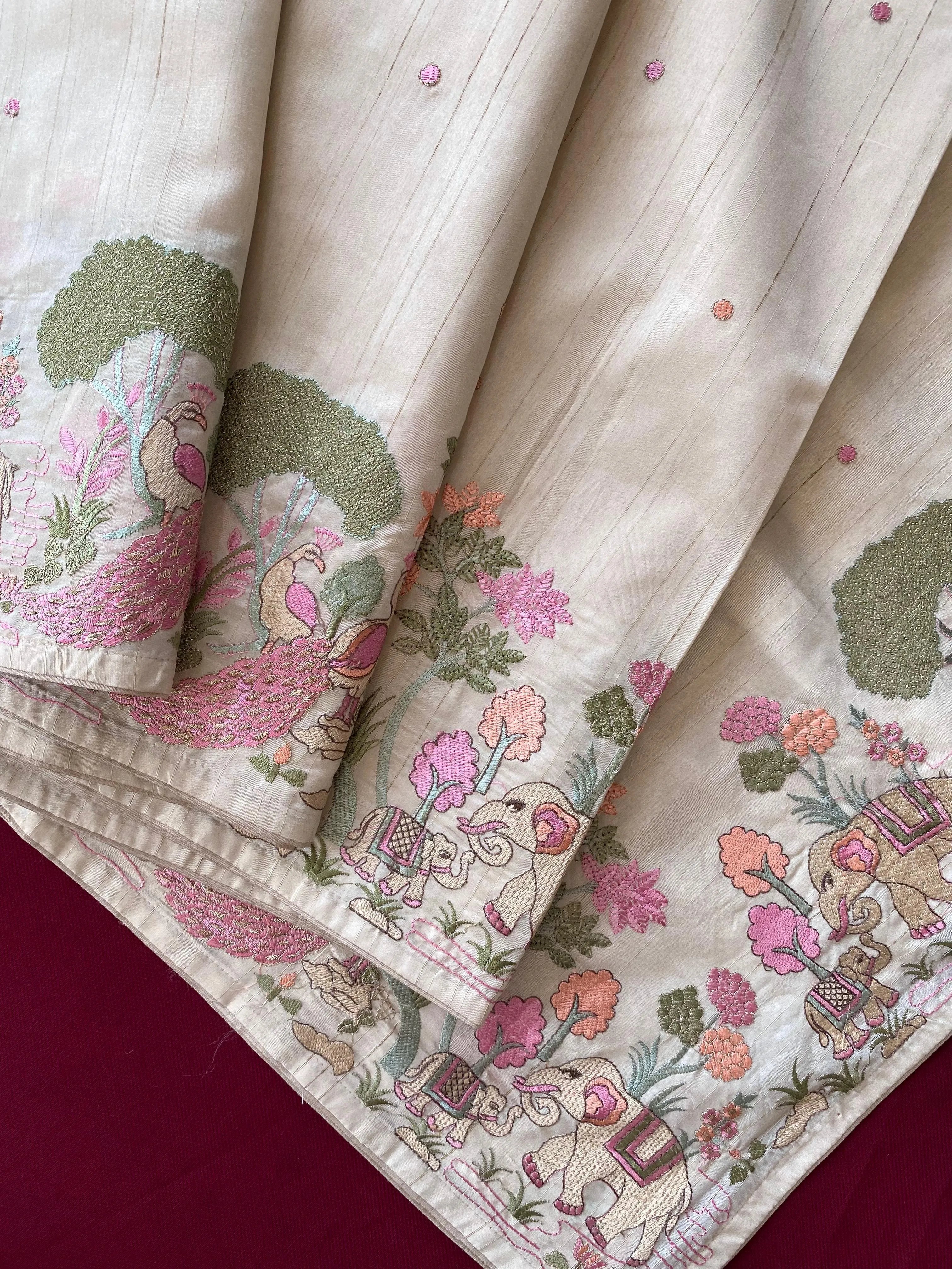 Pure Loom Tussar Silk Embroidery Work Saree