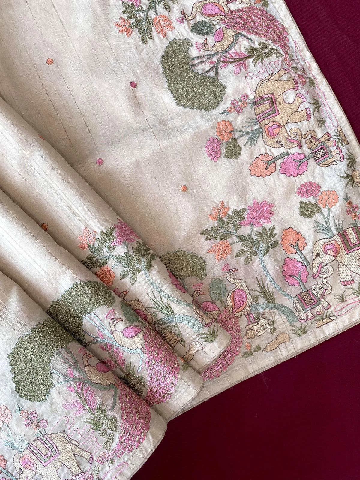 Pure Loom Tussar Silk Embroidery Work Saree