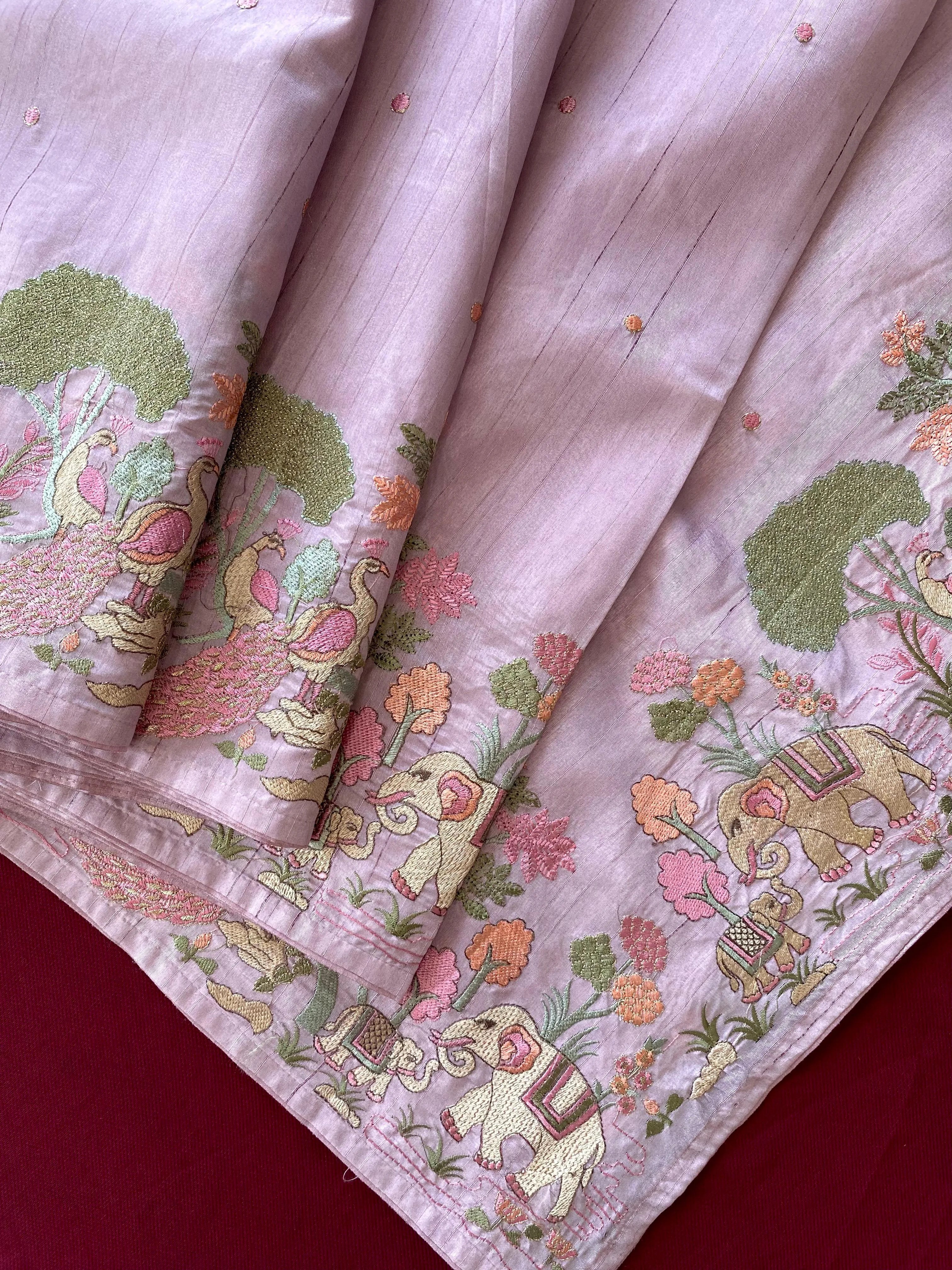 Pure Loom Tussar Silk Embroidery Work Saree