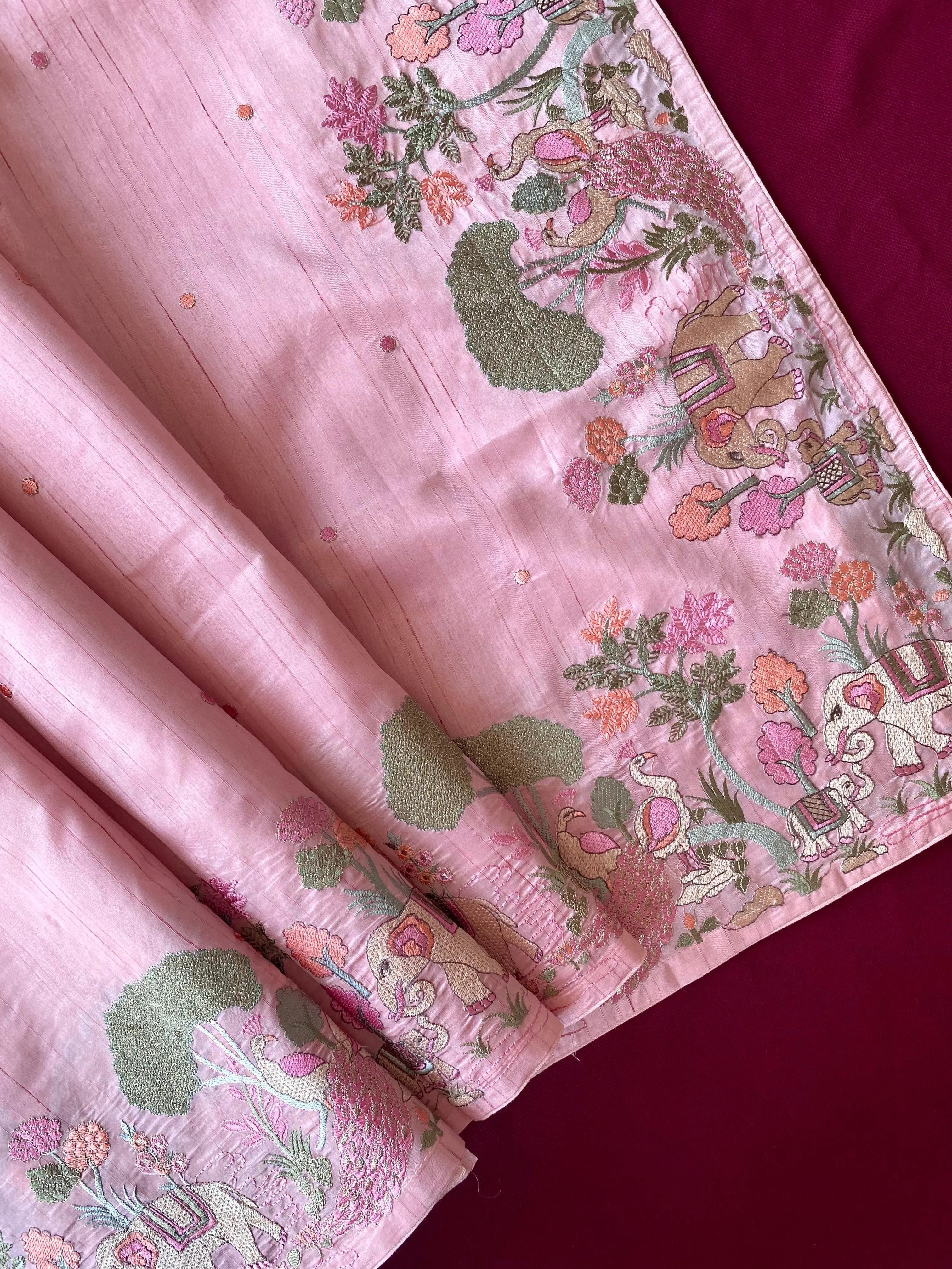 Pure Loom Tussar Silk Embroidery Work Saree