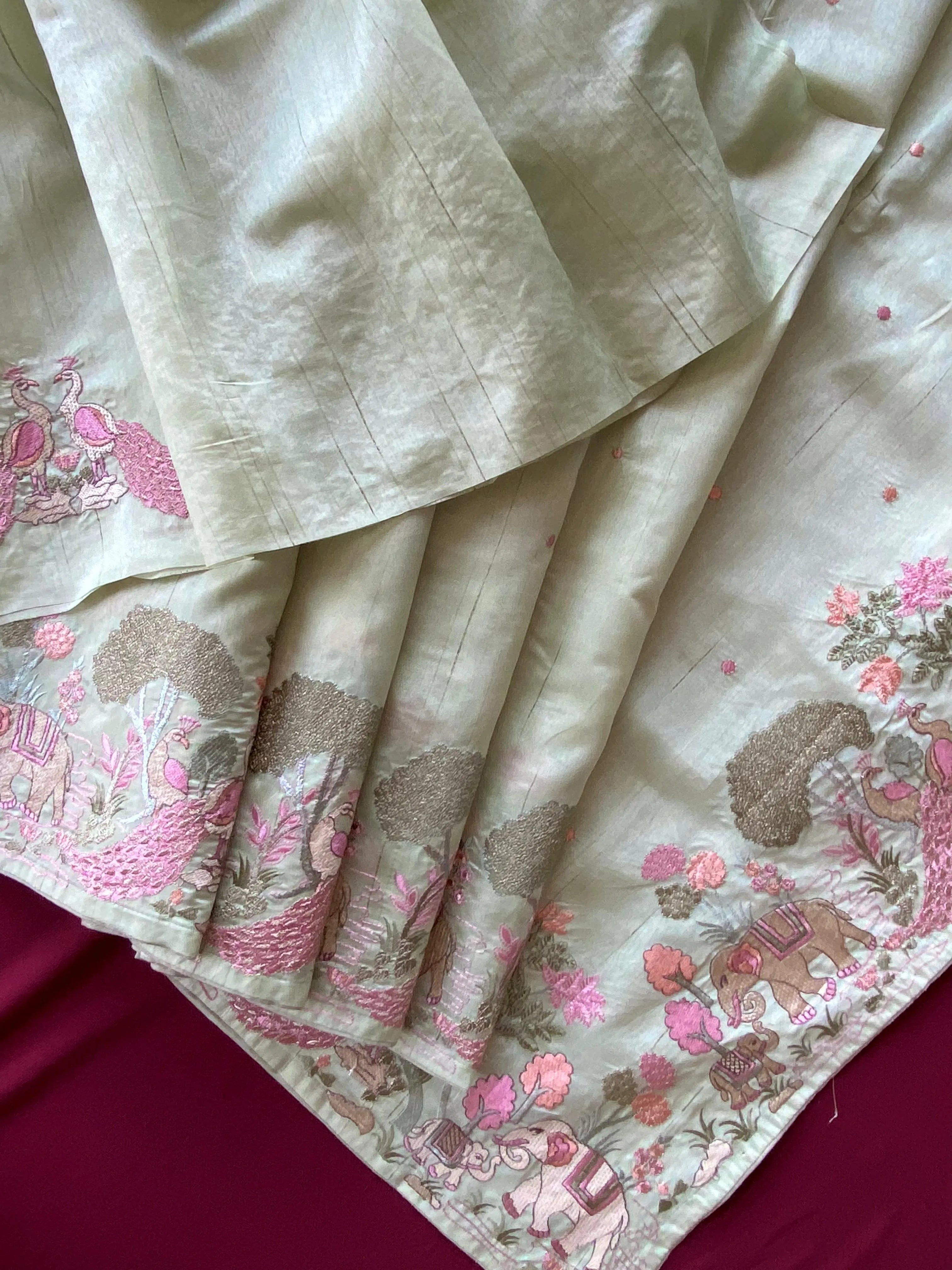 Pure Loom Tussar Silk Embroidery Work Saree