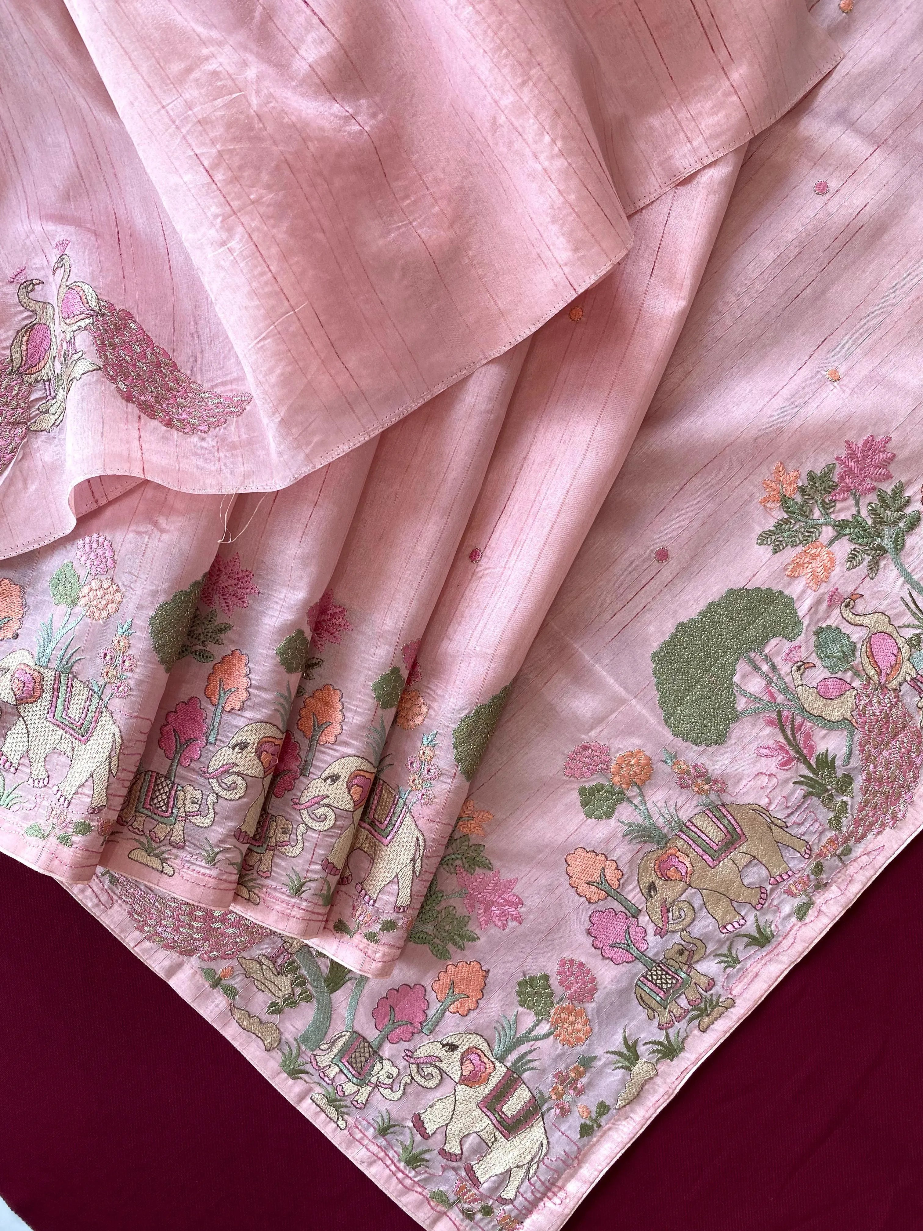 Pure Loom Tussar Silk Embroidery Work Saree