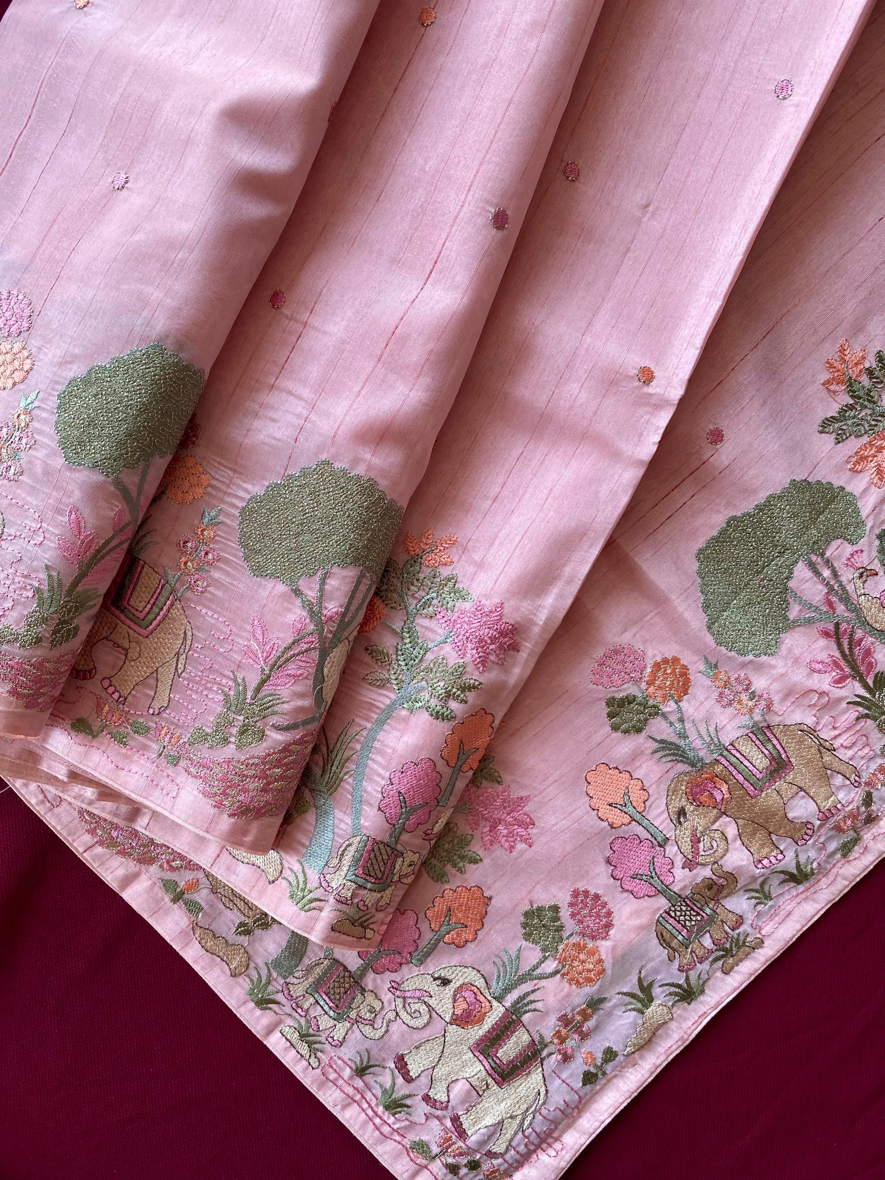 Pure Loom Tussar Silk Embroidery Work Saree
