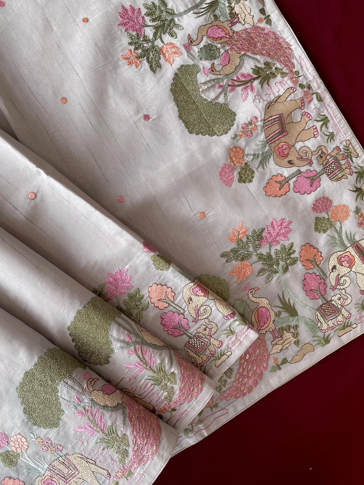 Pure Loom Tussar Silk Embroidery Work Saree