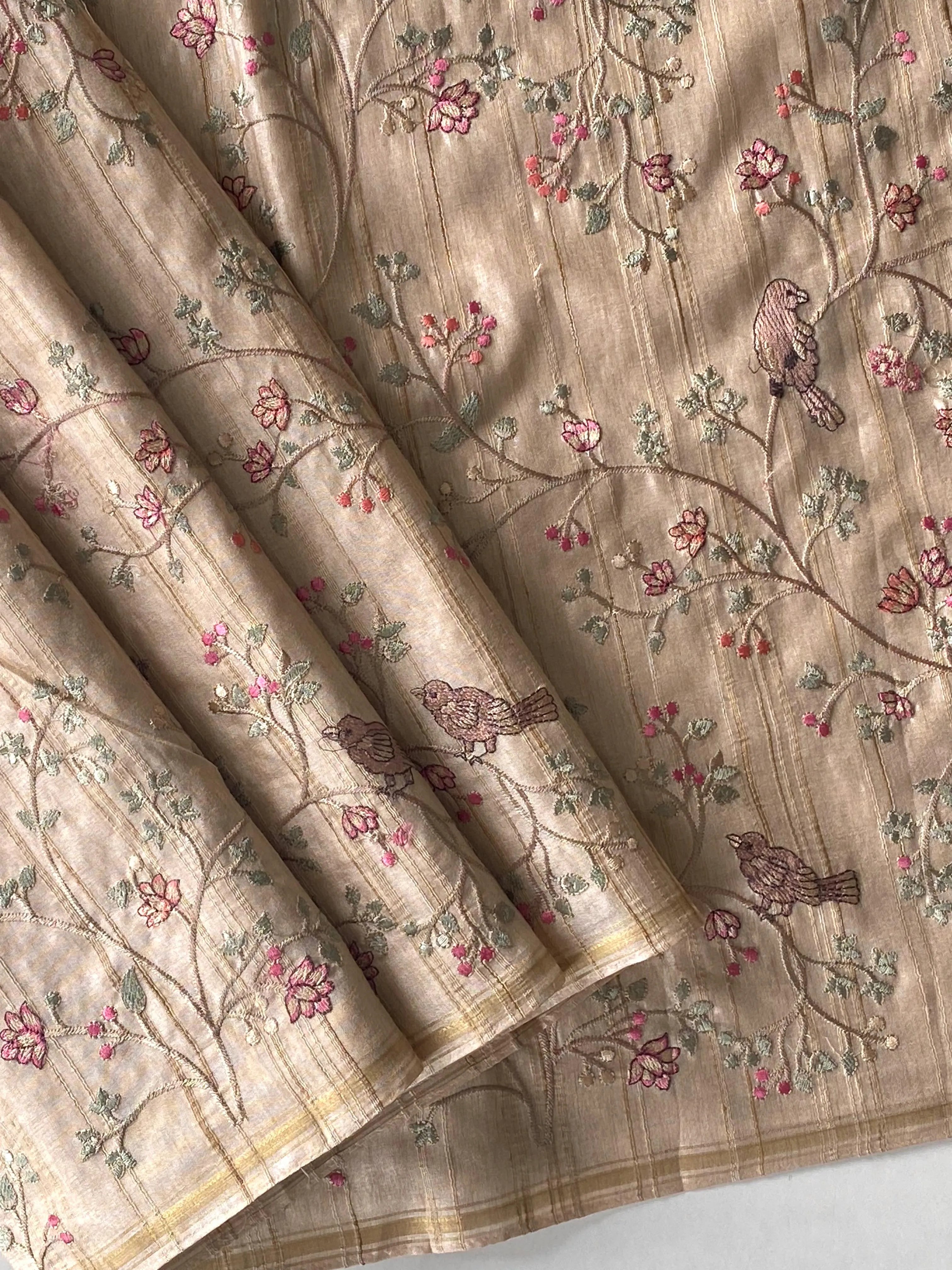 Tussar Designer Embroidery Saree
