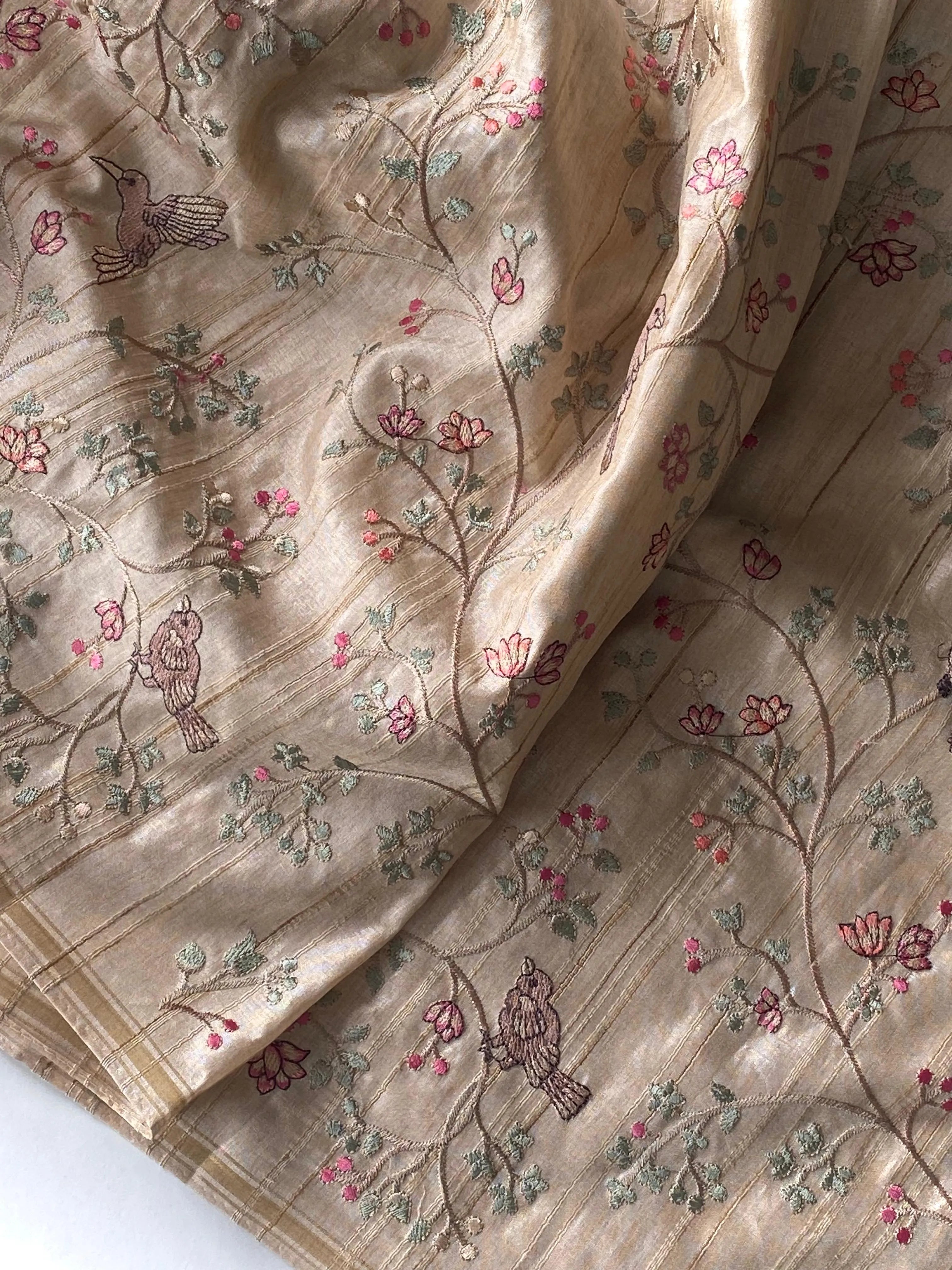 Tussar Designer Embroidery Saree