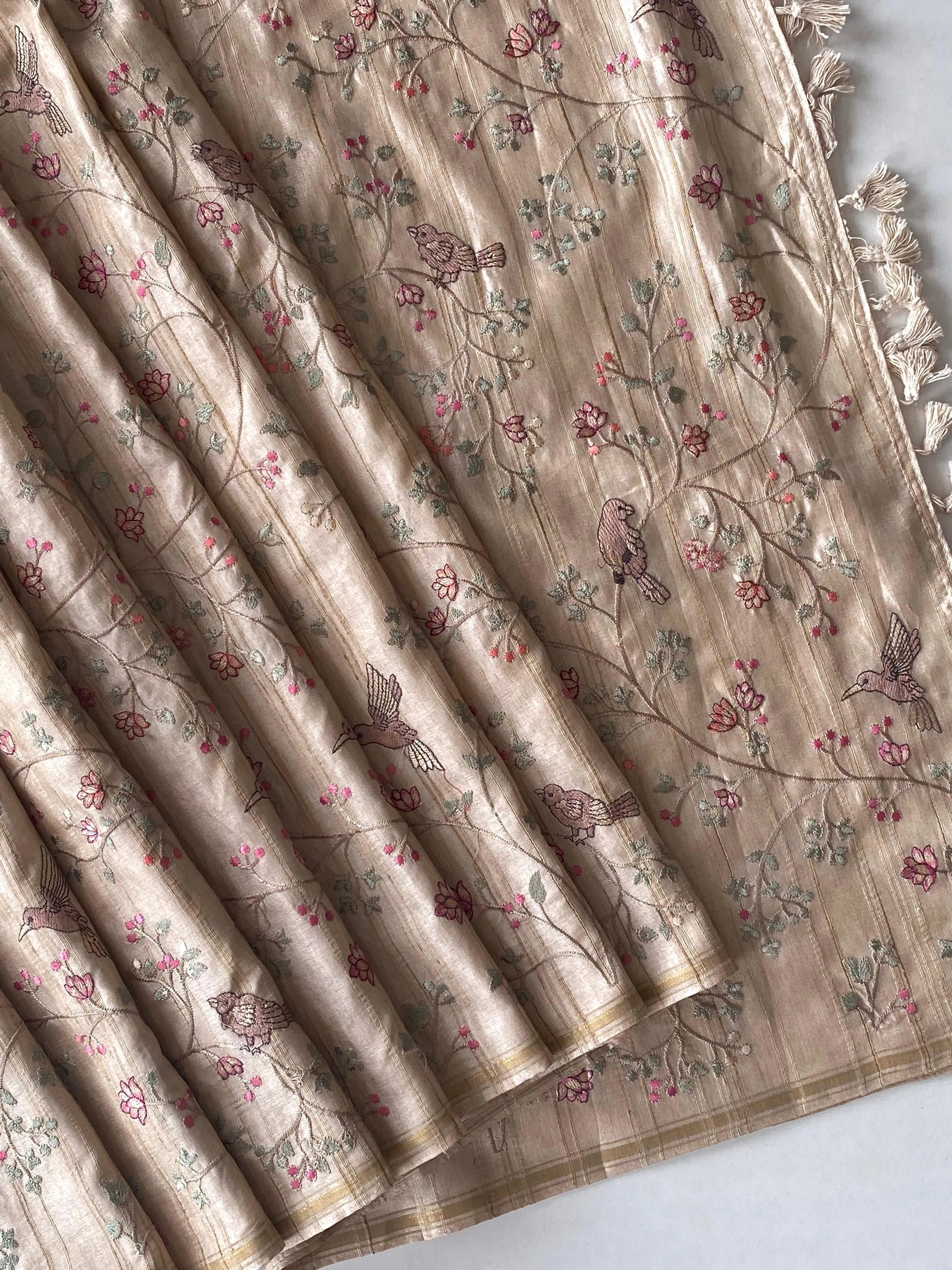 Tussar Designer Embroidery Saree