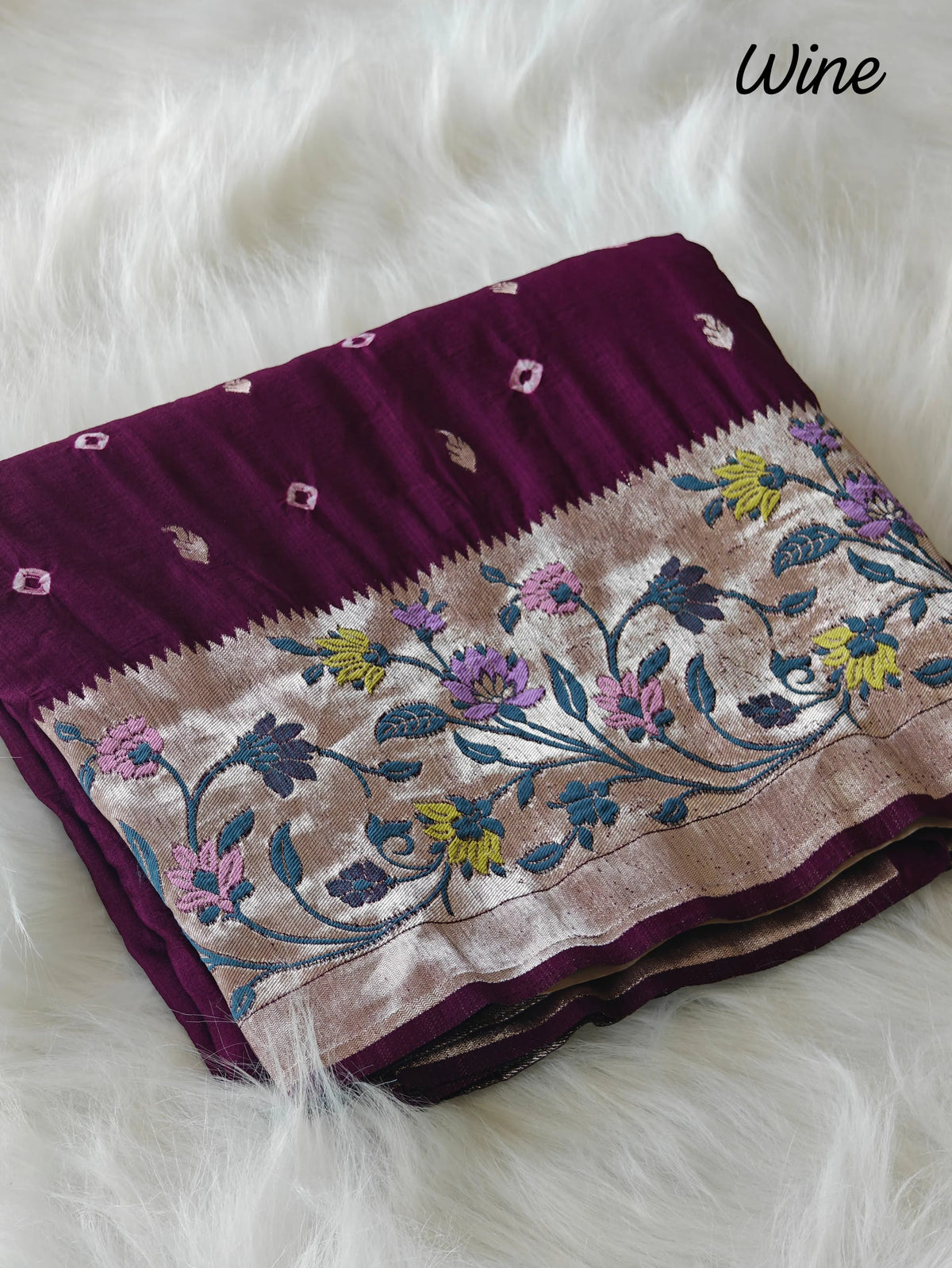 Viscose Raw Silk Bandhej Printed Paithani Saree