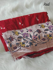 Viscose Raw Silk Bandhej Printed Paithani Saree