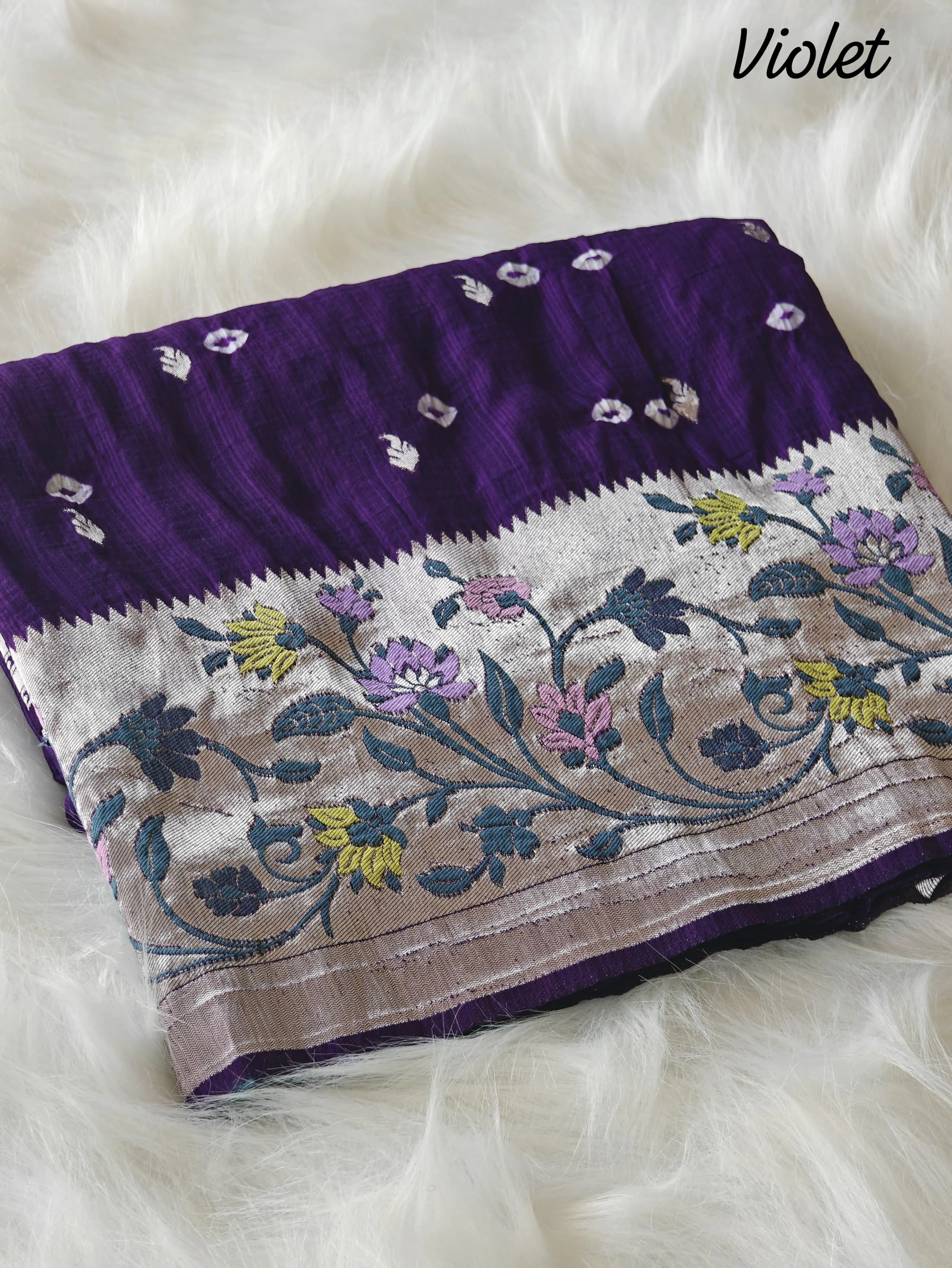 Viscose Raw Silk Bandhej Printed Paithani Saree