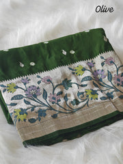 Viscose Raw Silk Bandhej Printed Paithani Saree