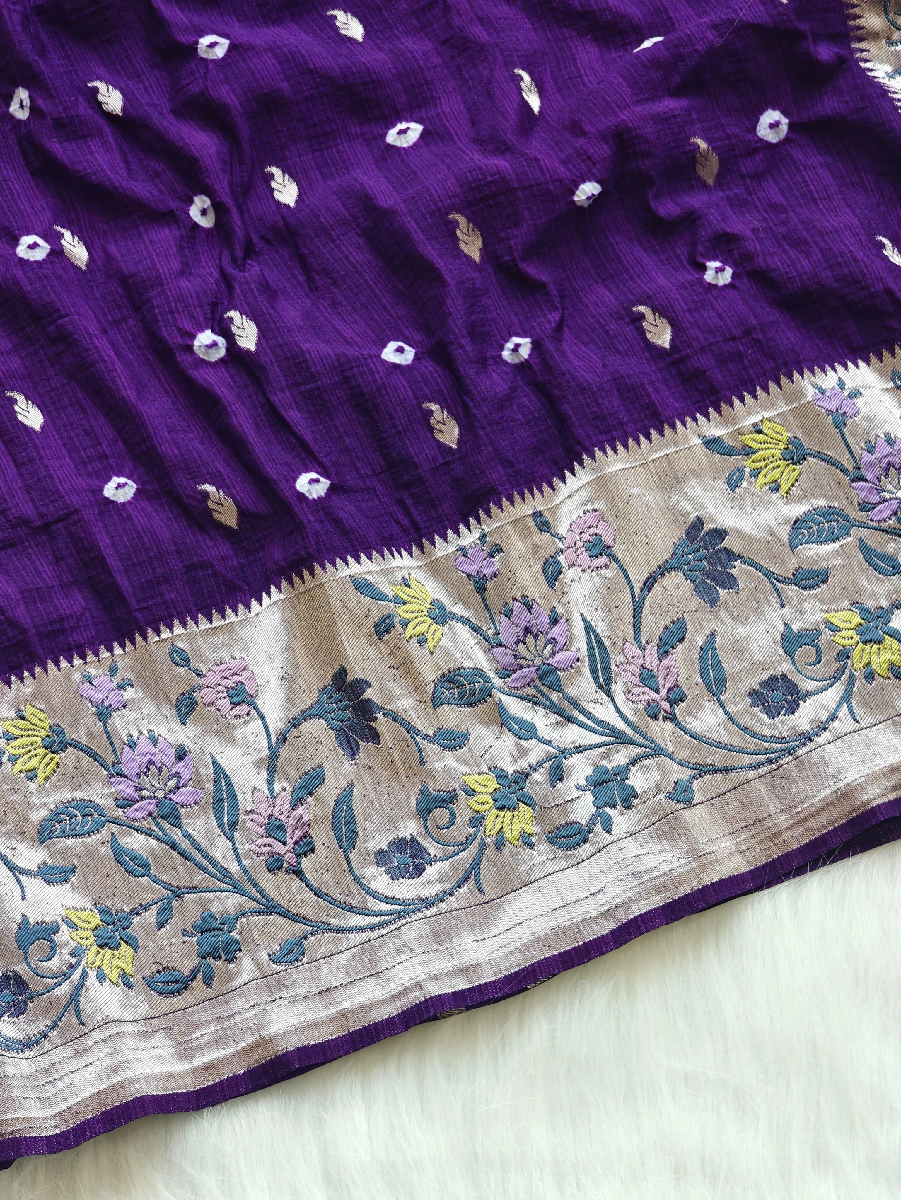 Viscose Raw Silk Bandhej Printed Paithani Saree