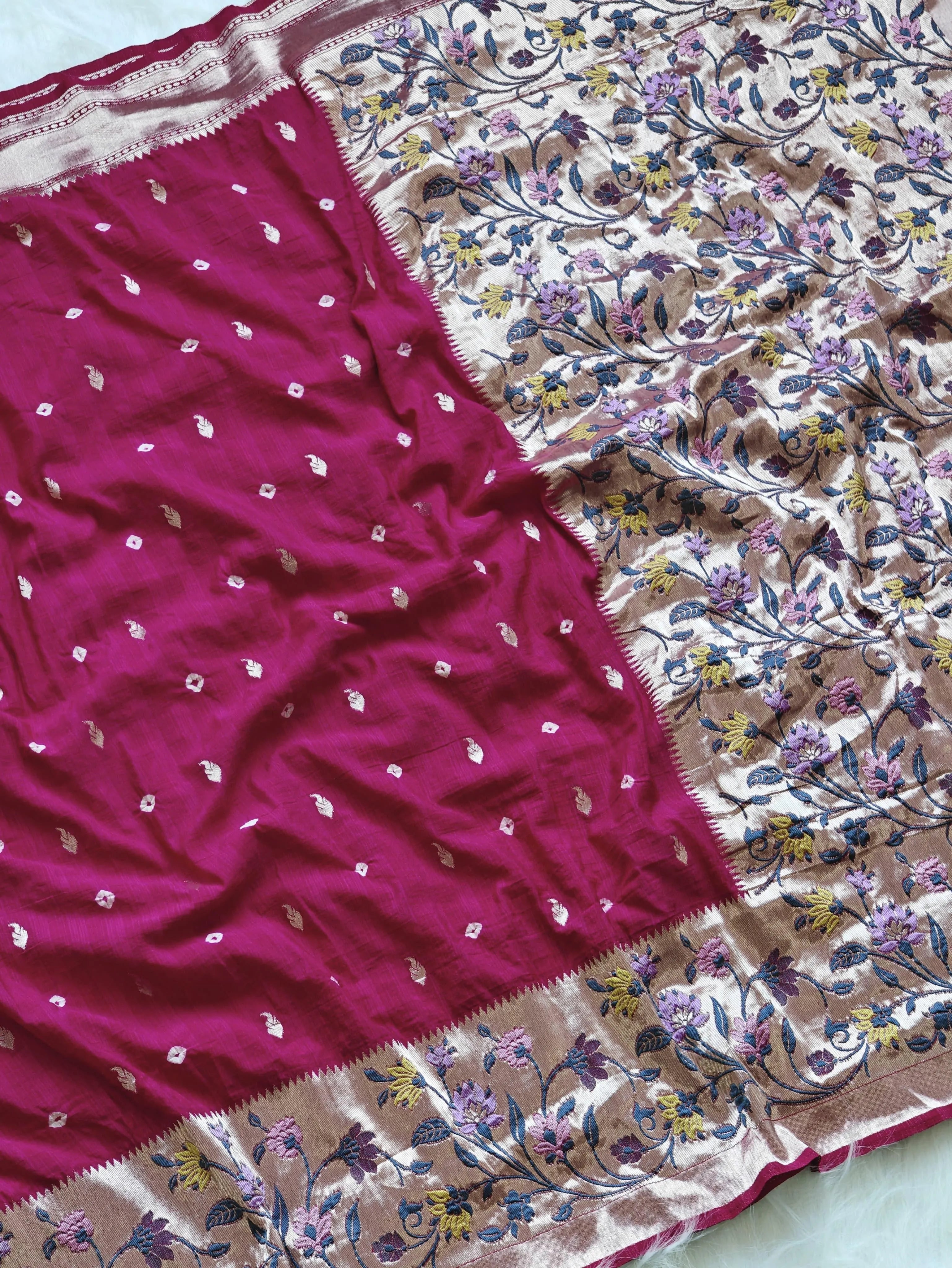 Viscose Raw Silk Bandhej Printed Paithani Saree