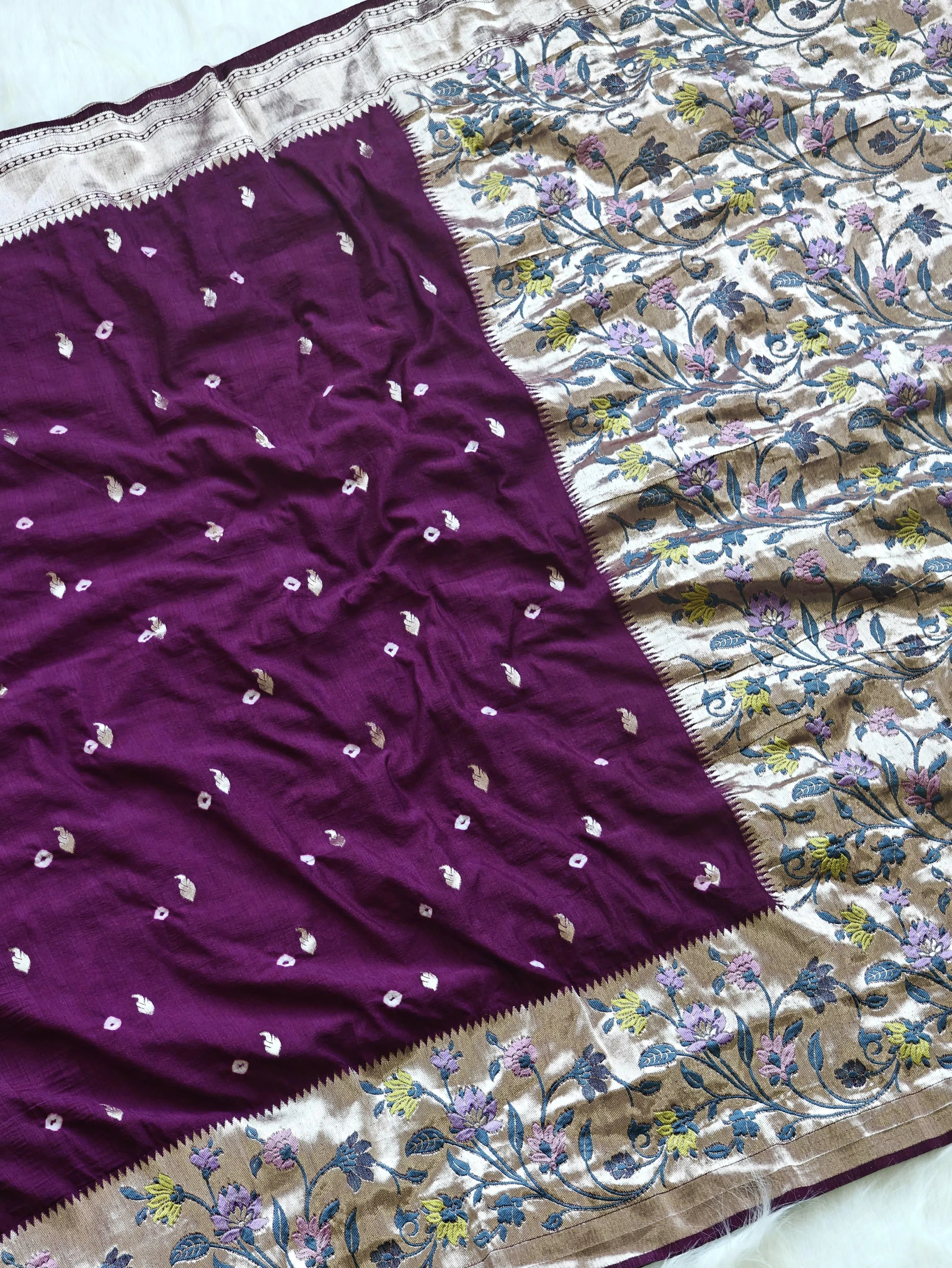 Viscose Raw Silk Bandhej Printed Paithani Saree