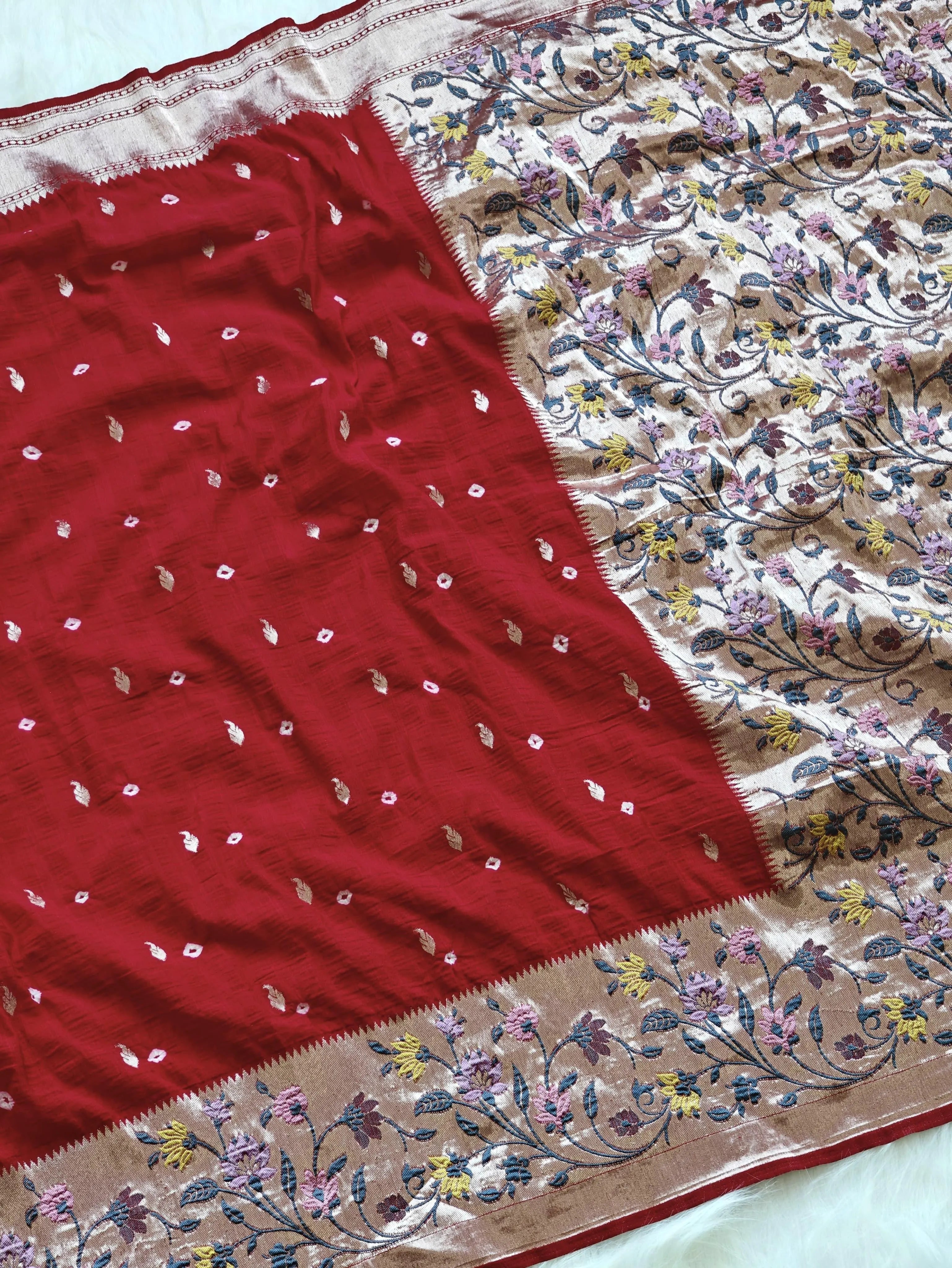 Viscose Raw Silk Bandhej Printed Paithani Saree