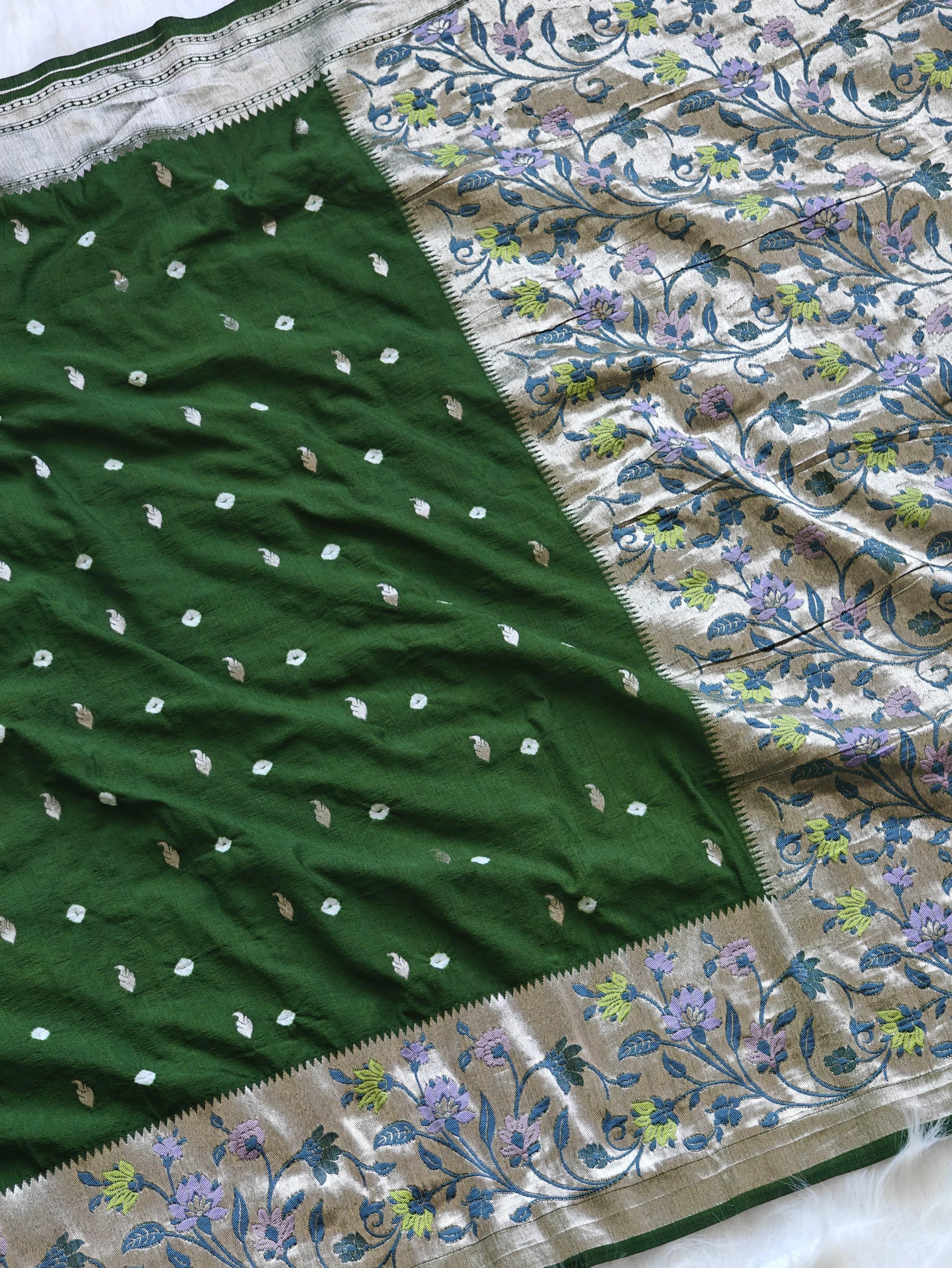 Viscose Raw Silk Bandhej Printed Paithani Saree