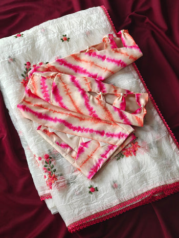 Crush Silk Floral Embroidery Cutwork Saree