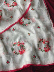 Crush Silk Floral Embroidery Cutwork Saree