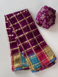 Pure Viscose Georgette Gold Zari Chex Mirror Work Saree  (Product Code: AS-924)