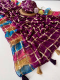 Pure Viscose Georgette Gold Zari Chex Mirror Work Saree  (Product Code: AS-924)