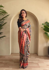 Soft Silk Kalamakari Fusion Printed Saree