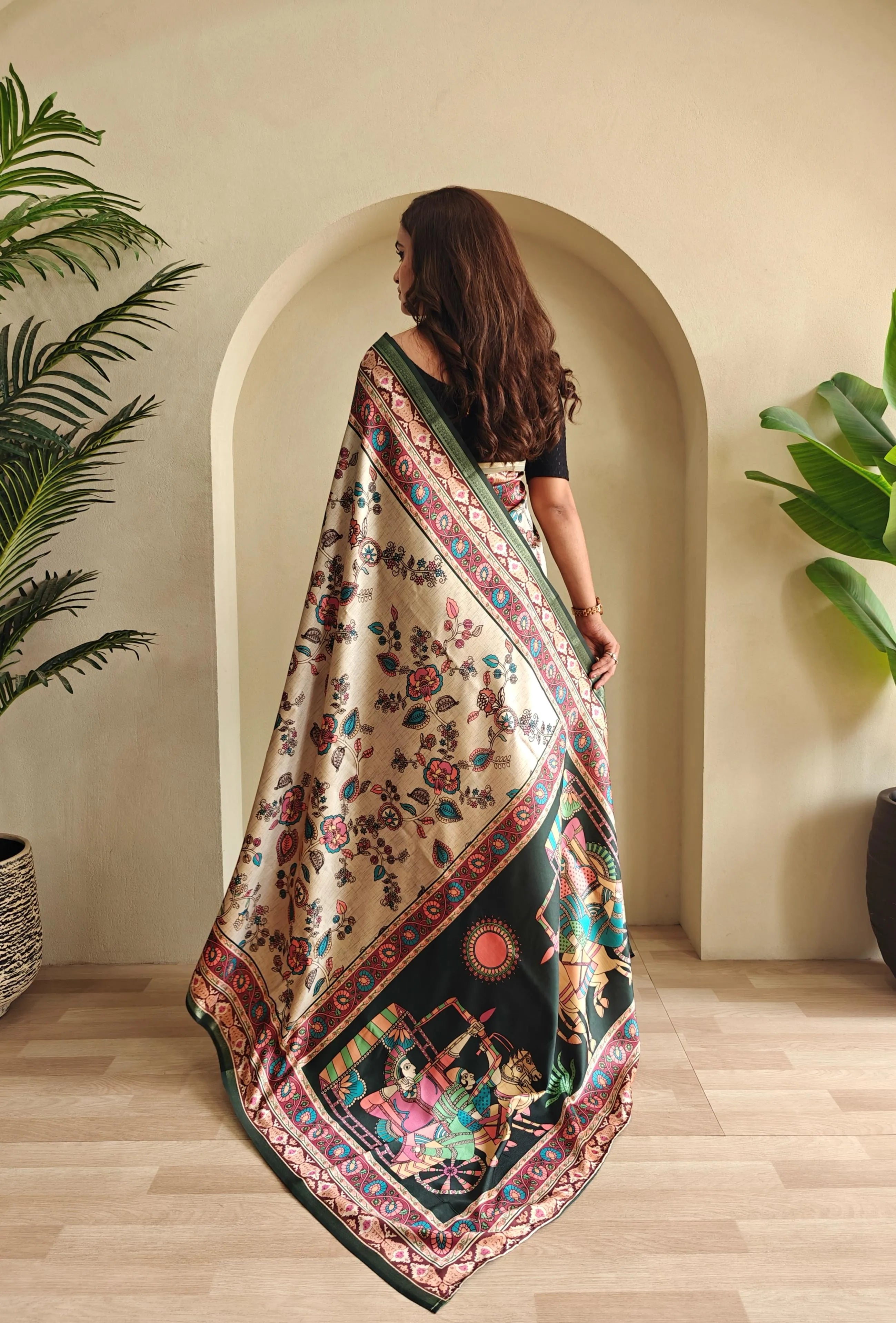 Soft Silk New Conceptual Design Kalamakari Fusion Printed Saree  (Product Code: AS-923)