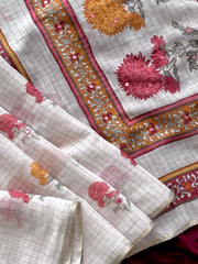 Linen Zari Chex Designer Foil Mirror Work Saree