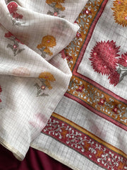 Linen Zari Chex Designer Foil Mirror Work Saree