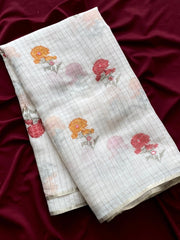 Linen Zari Chex Designer Foil Mirror Work Saree