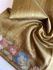 Tussar Silk Embroidery Floral Pattern Saree