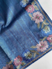 Tussar Silk Embroidery Floral Pattern Saree